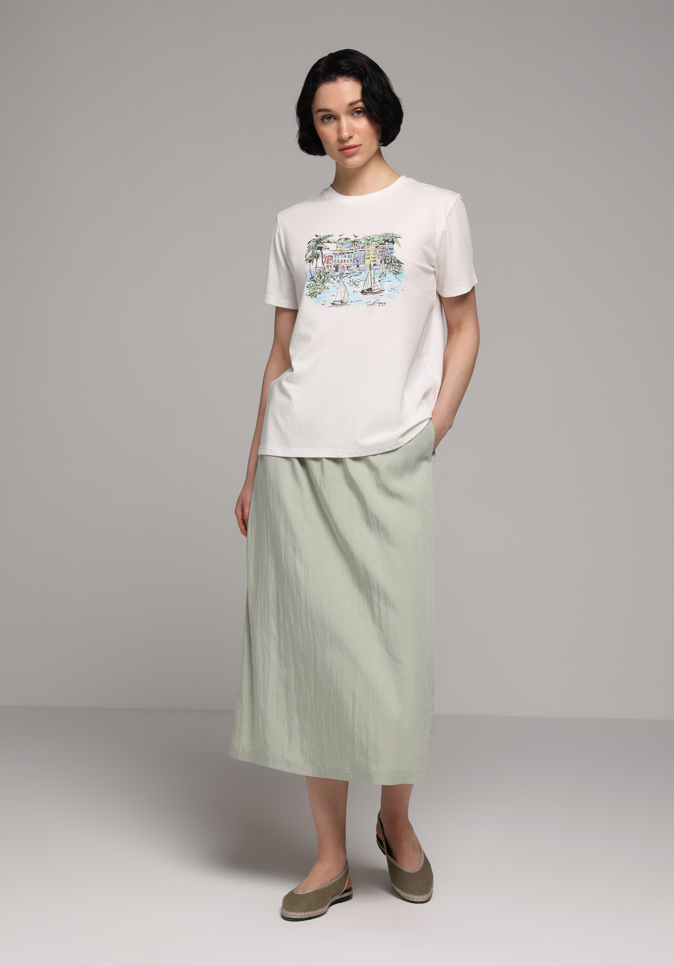 Midi Düz  Kadın Yeşil Etek