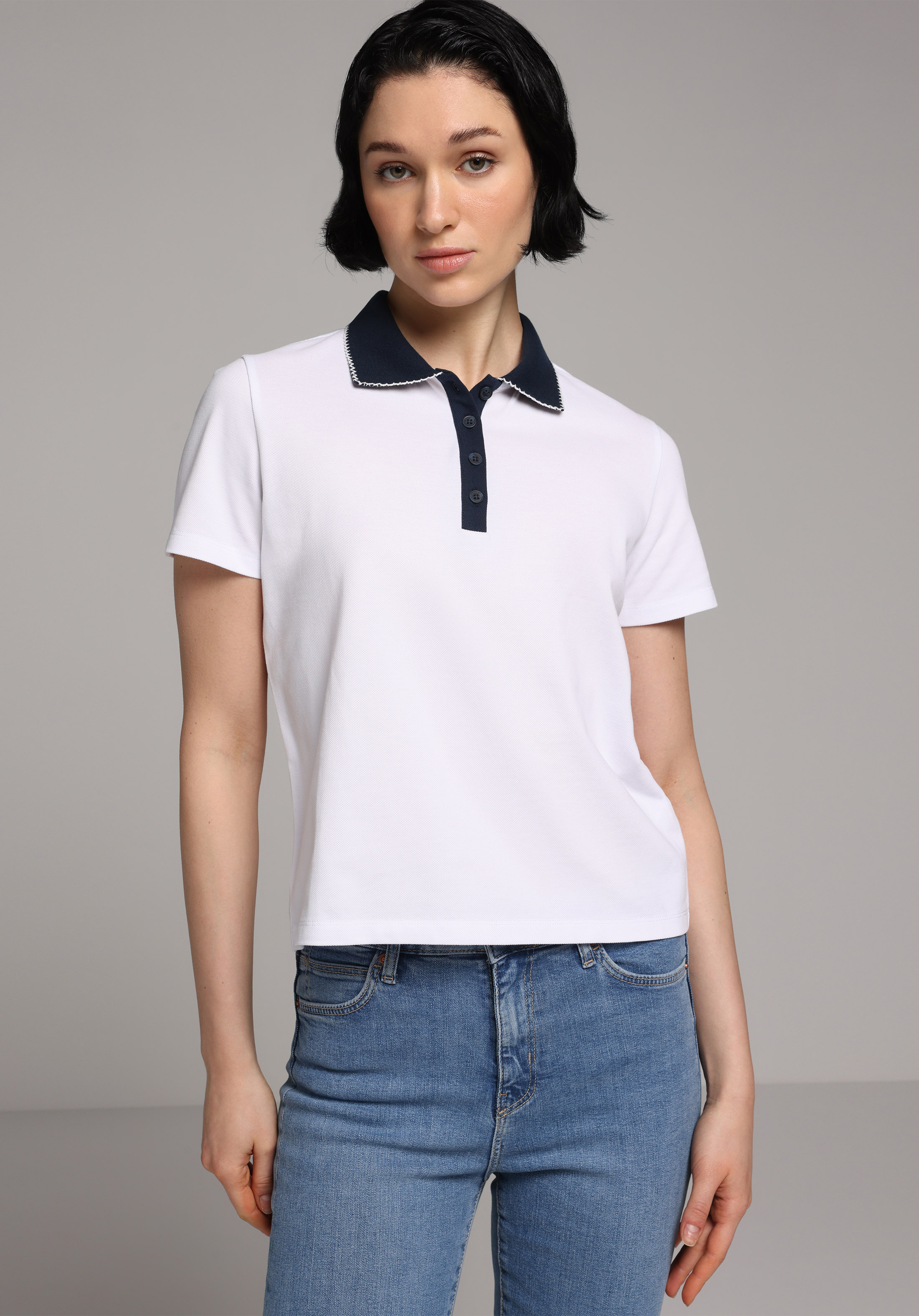 Regular Fit Polo Yaka Düz Kadın Beyaz Kısa Kol Tişört