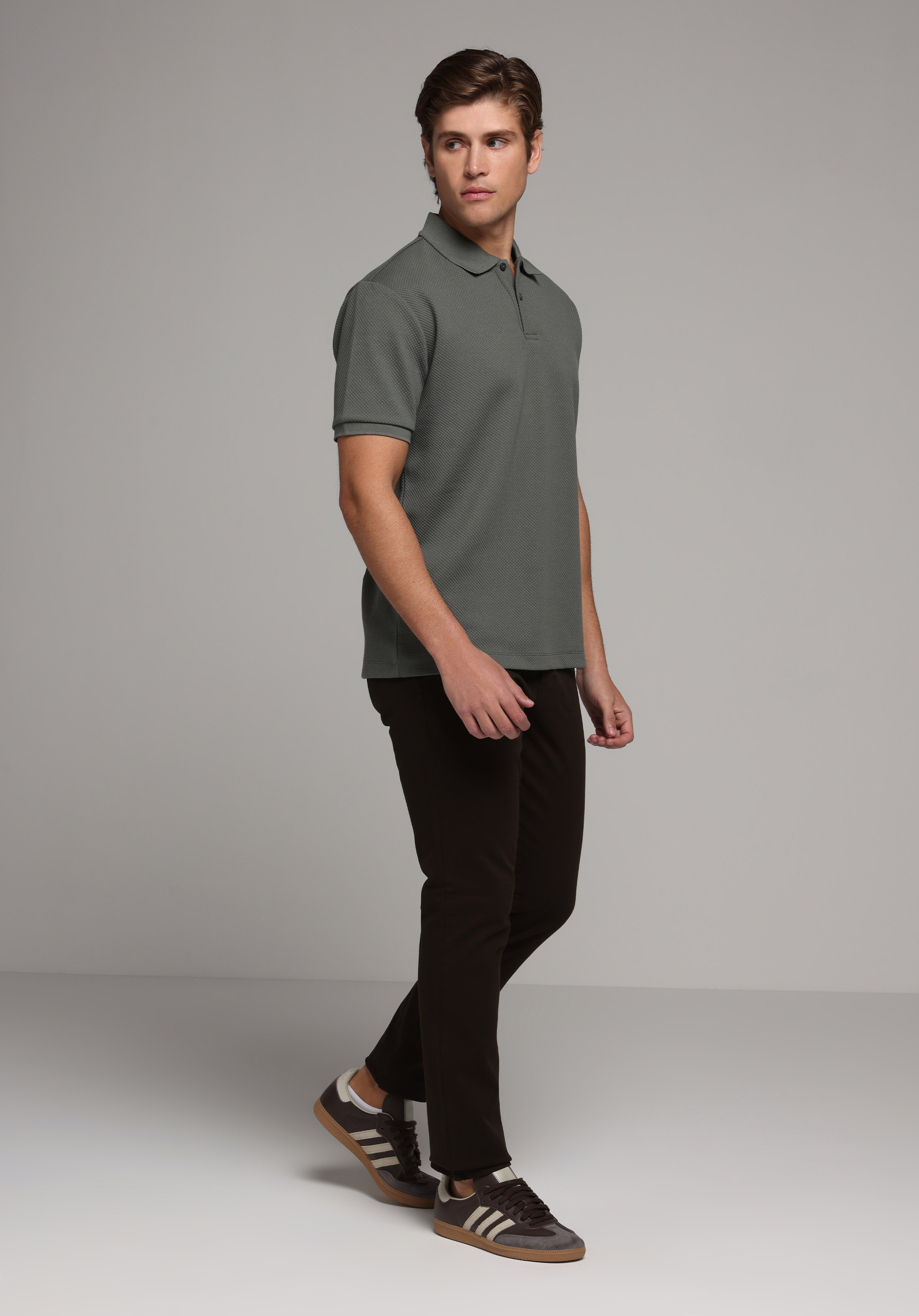 Slim Fit Orta Bel Düz Paça Erkek Kahverengi  Pantolon