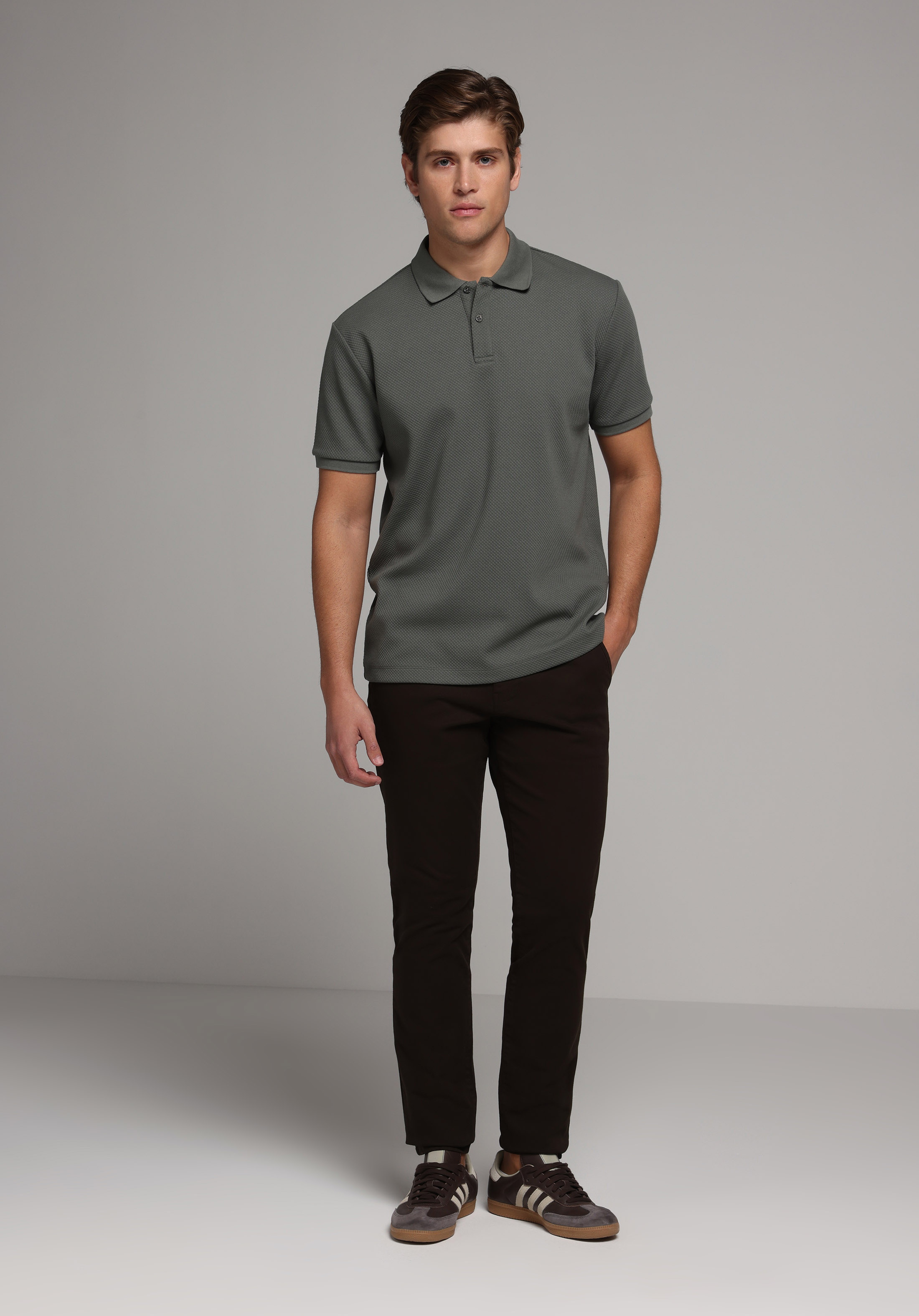 Slim Fit Orta Bel Düz Paça Erkek Kahverengi  Pantolon