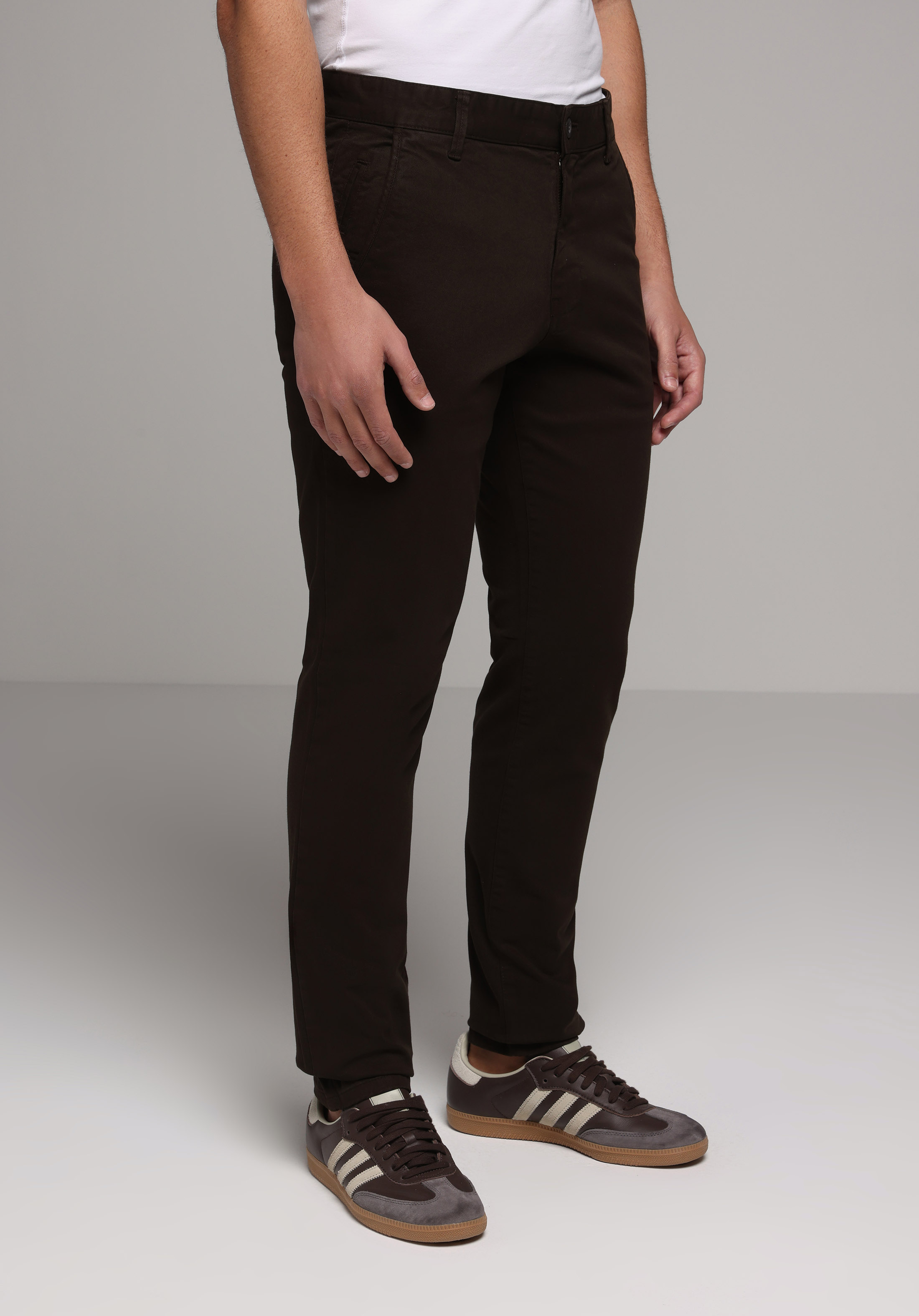 Slim Fit Orta Bel Düz Paça Erkek Kahverengi  Pantolon