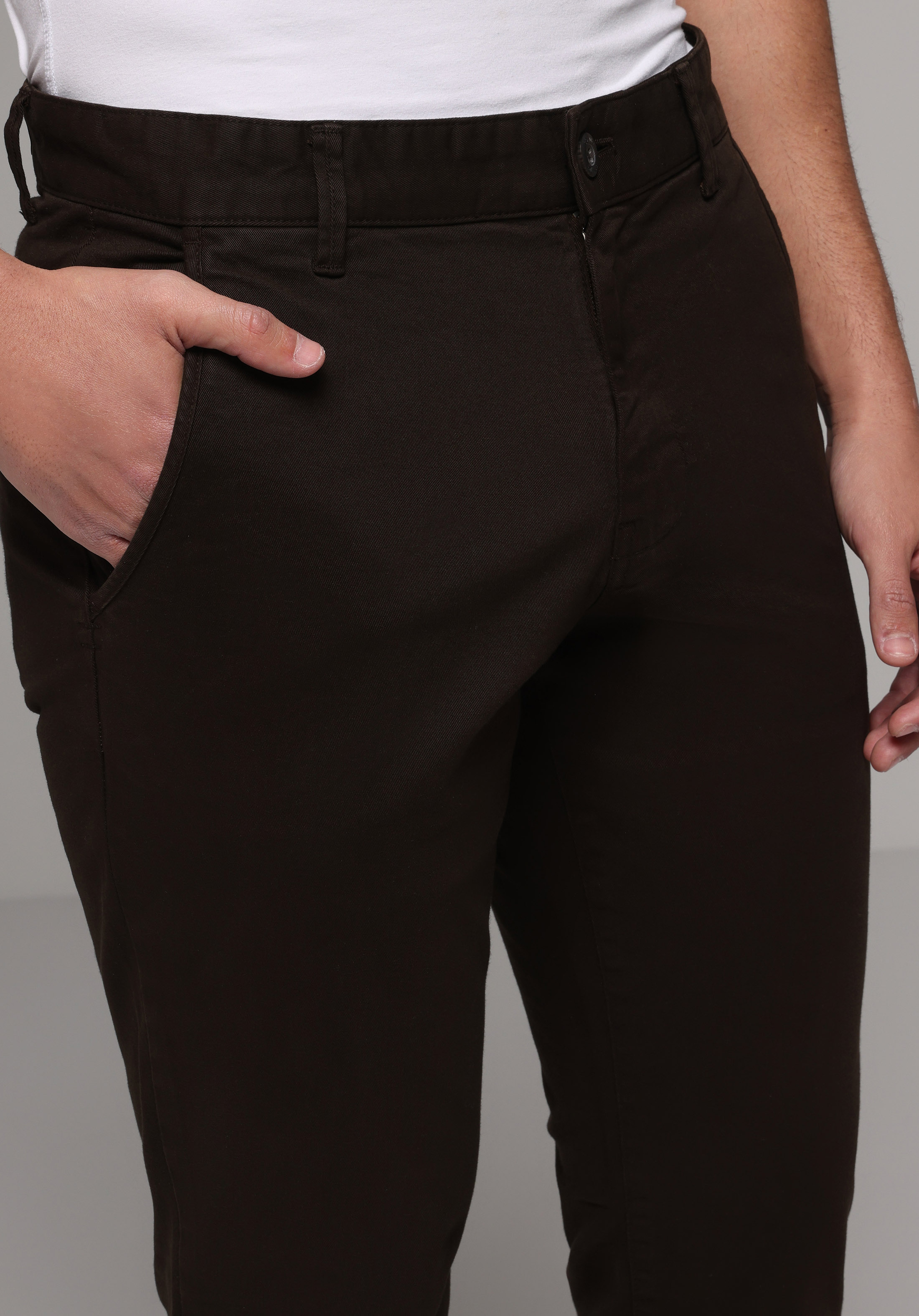 Slim Fit Orta Bel Düz Paça Erkek Kahverengi  Pantolon