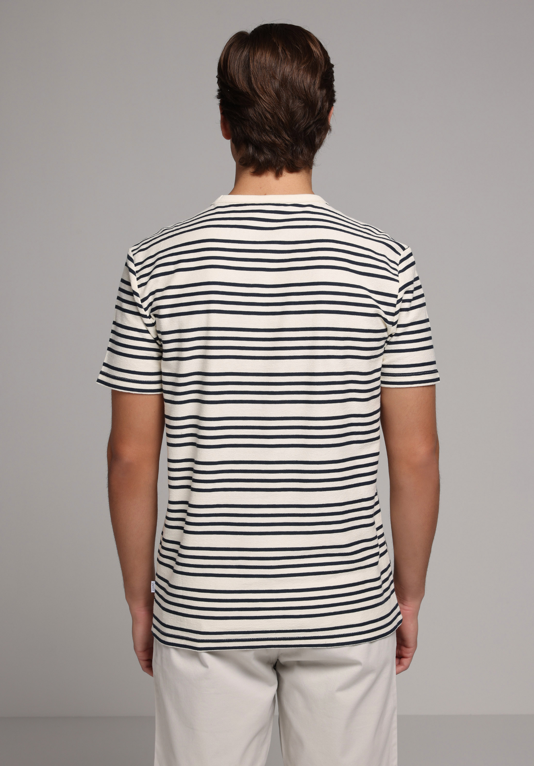 Regular Fit Yuvarlak Yaka Çizgili Erkek Lacivert Kısa Kol Tişört