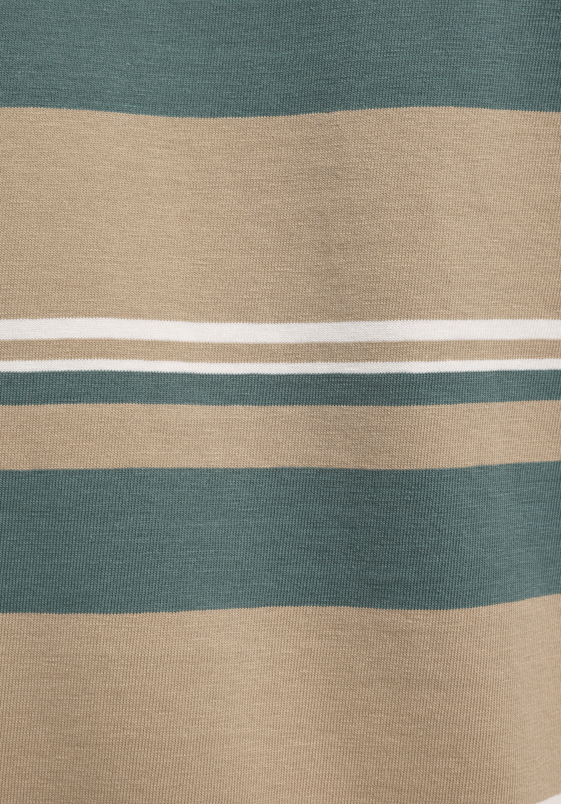 Comfort Fit Yuvarlak Yaka Çizgili Erkek Bej Kısa Kol Tişört