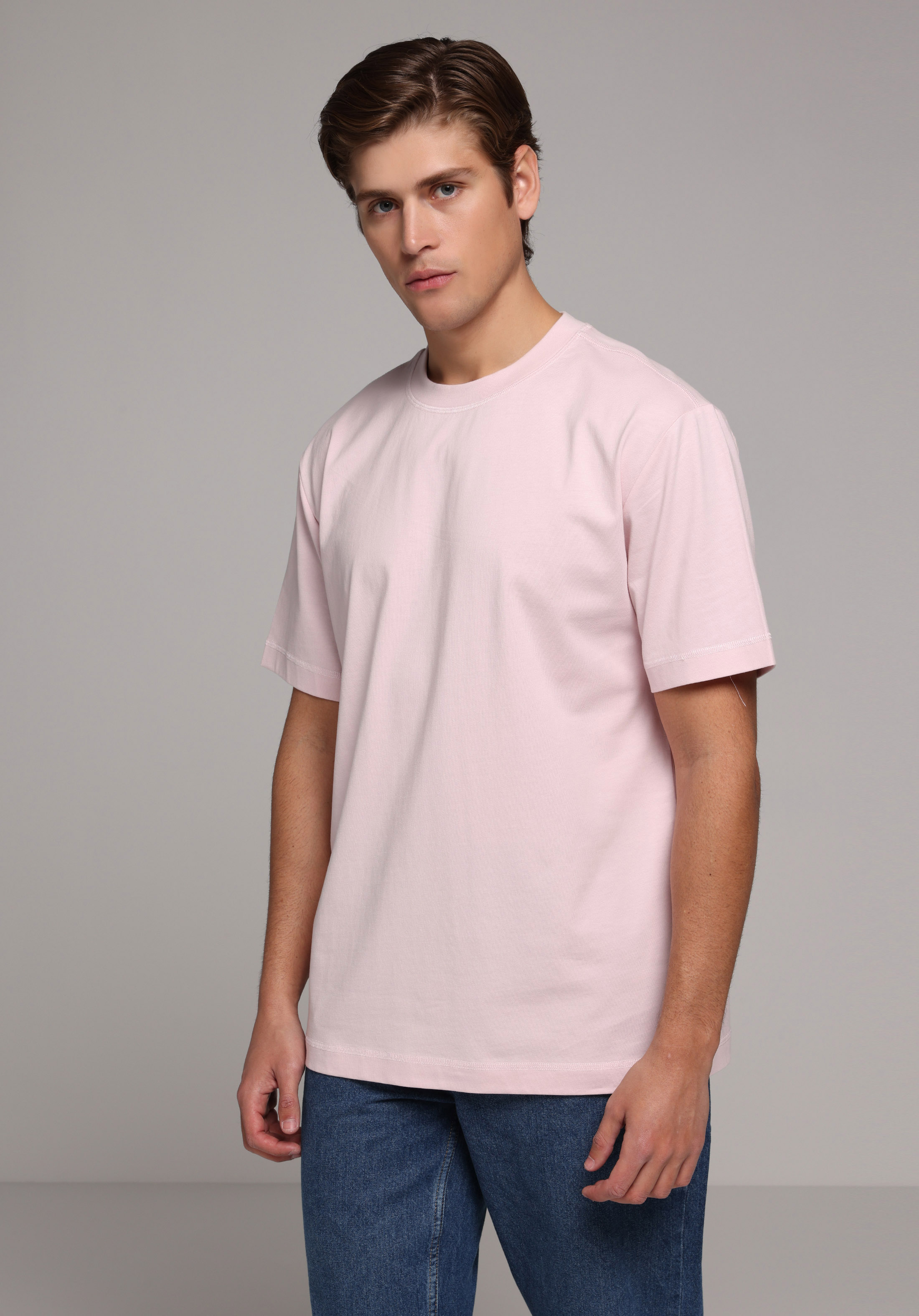 Comfort Fit Yuvarlak Yaka Düz Erkek Pembe Kısa Kol Tişört