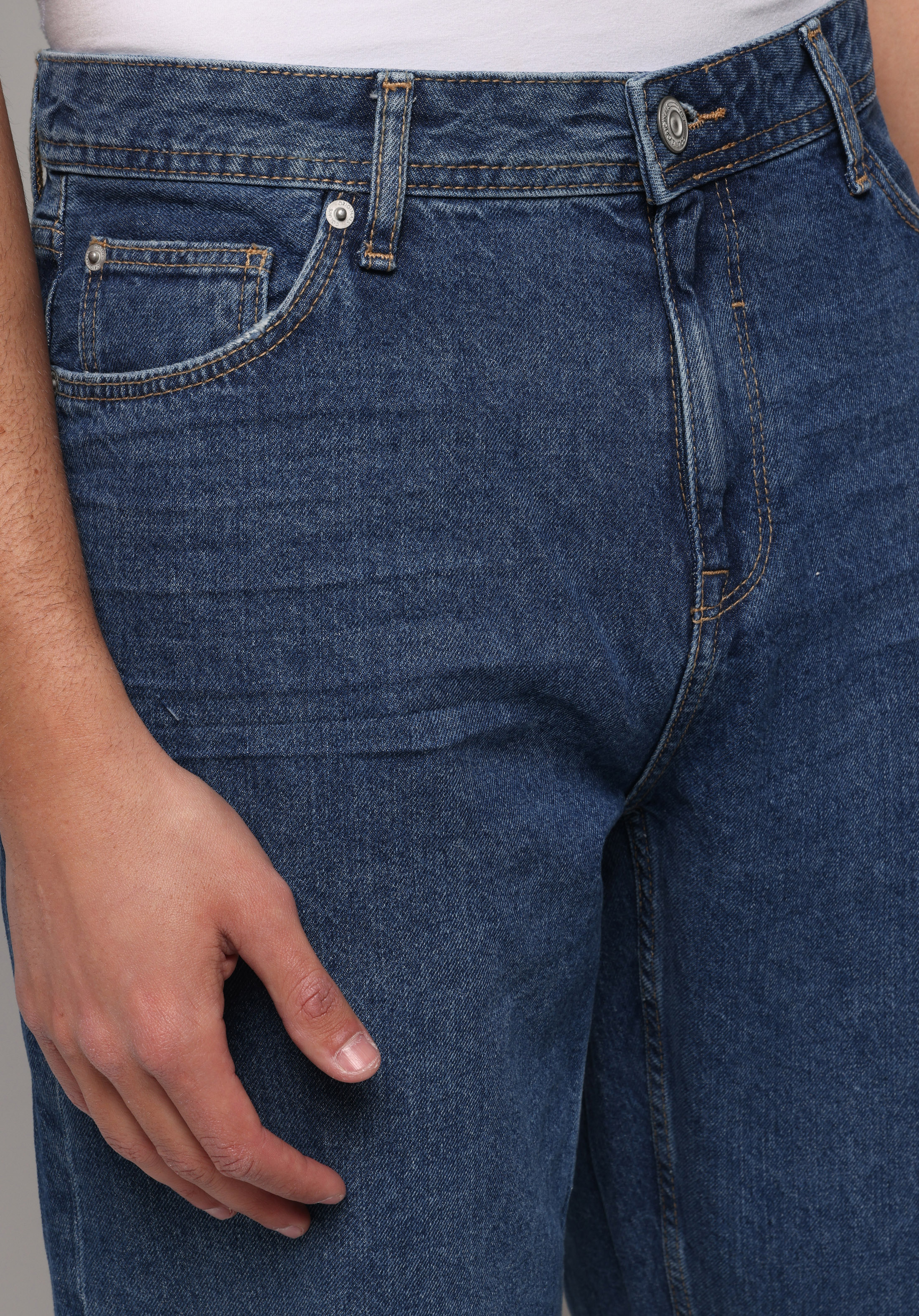 Straight Fit Orta Bel Düz Erkek Mid İndigo Denim Jean Şort