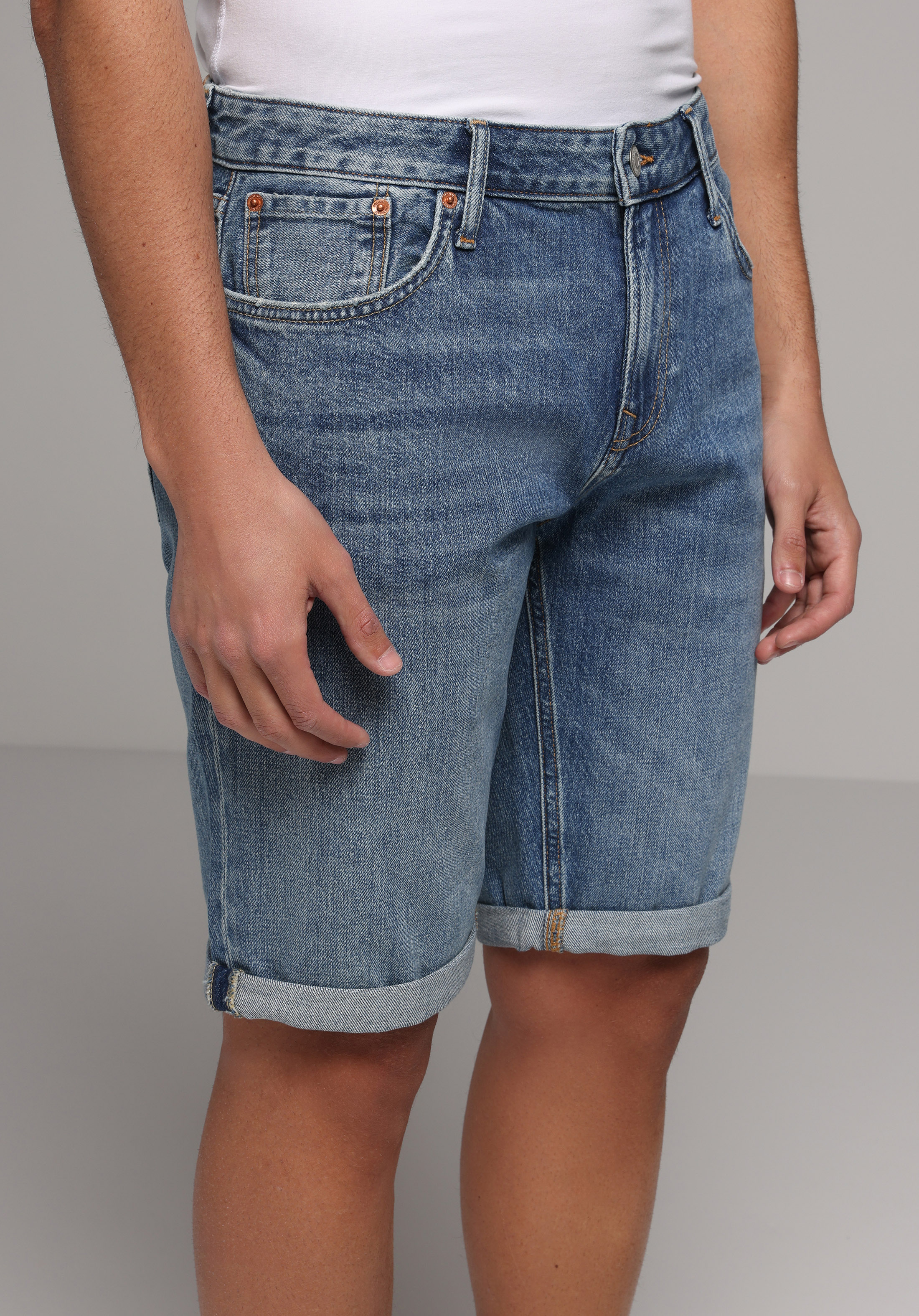 Straight Fit Düşük Bel Düz Erkek Mid İndigo Denim Jean Şort