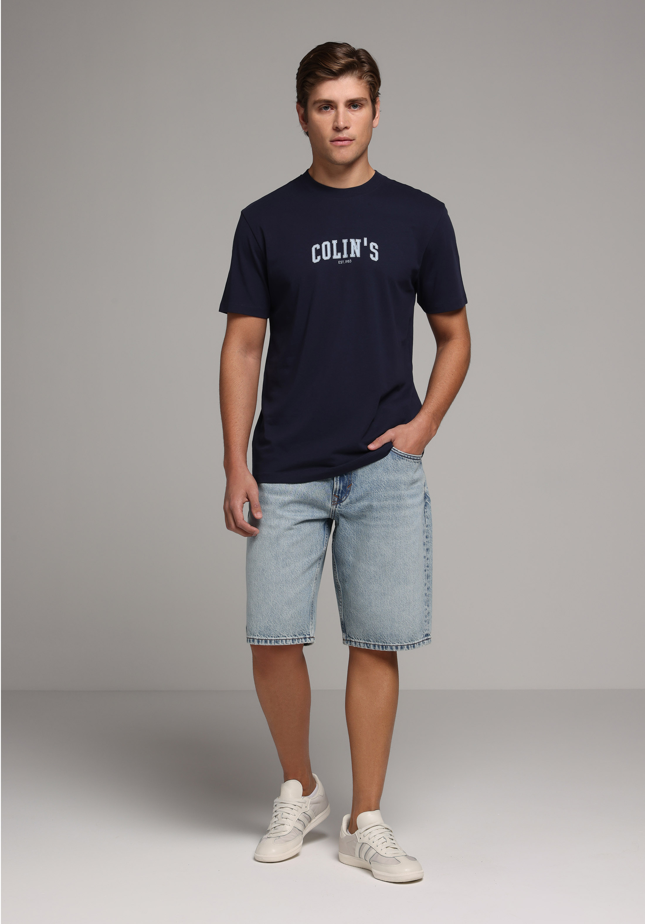 Loose Straight Fit Orta Bel Düz Erkek Light İndigo Denim Jean Şort