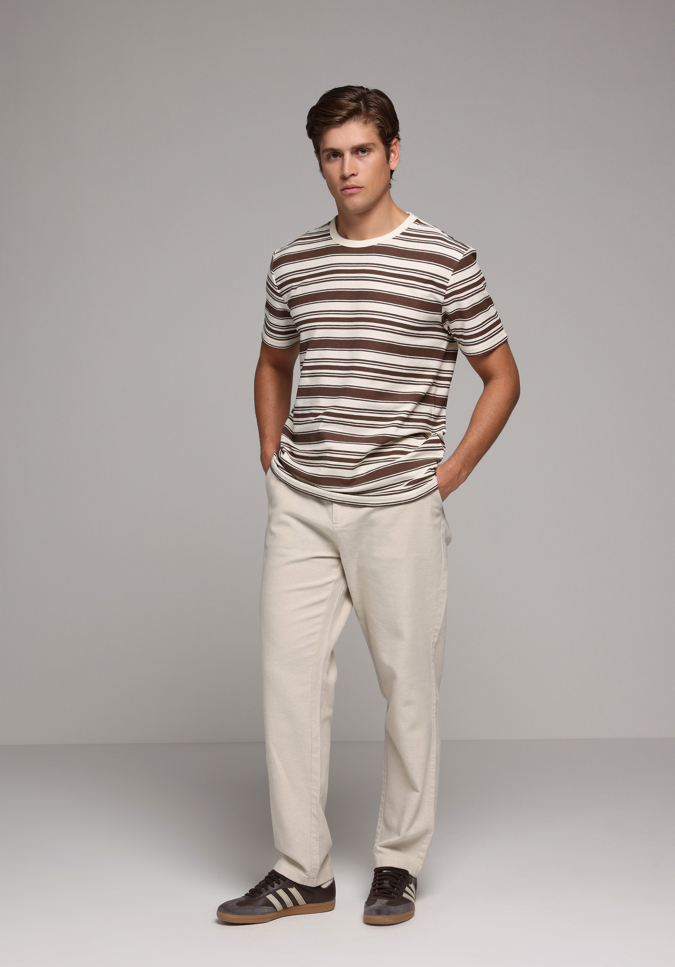 Regular Fit Orta Bel Düz Paça Erkek Bej  Pantolon