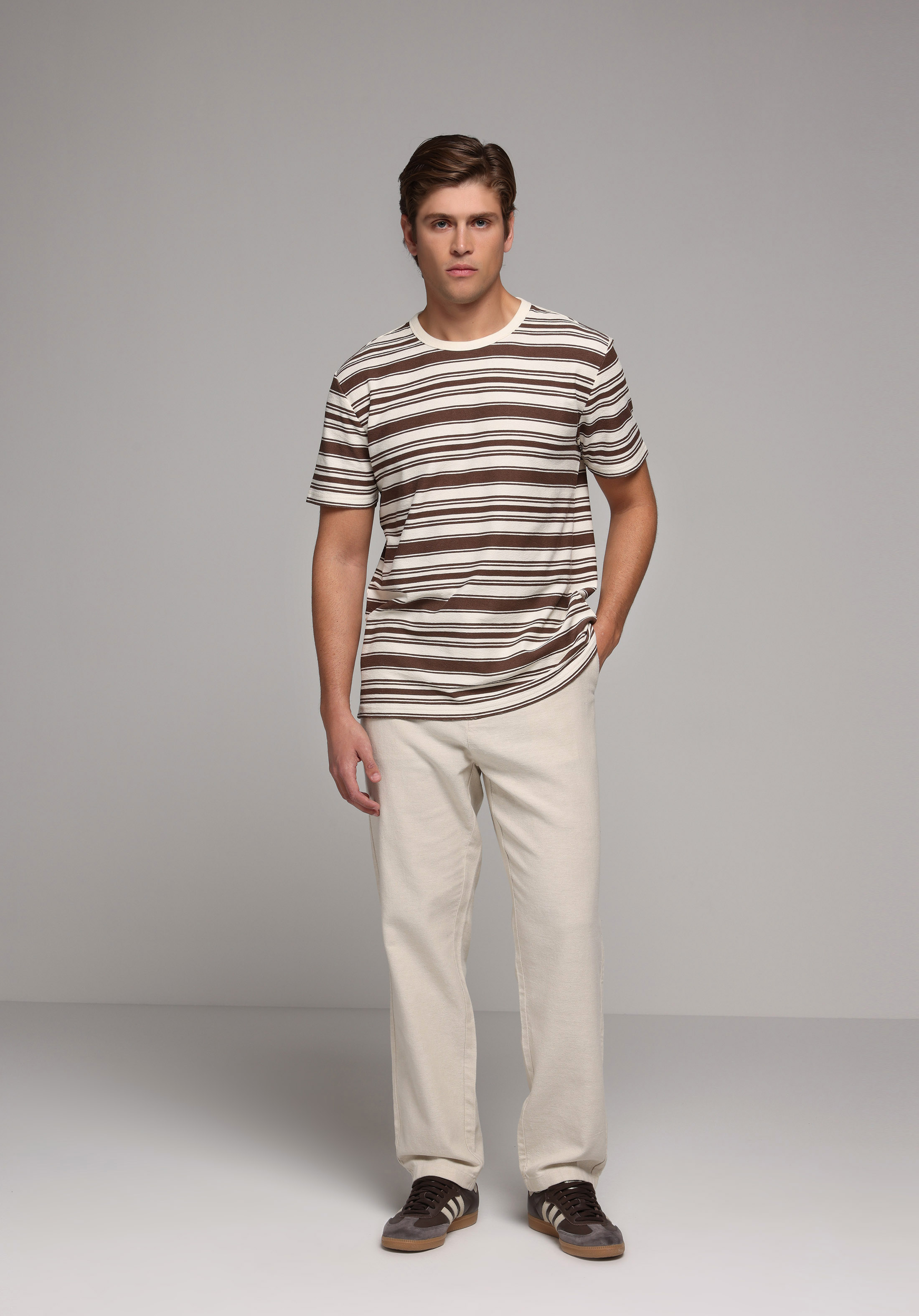 Regular Fit Orta Bel Düz Paça Erkek Bej  Pantolon