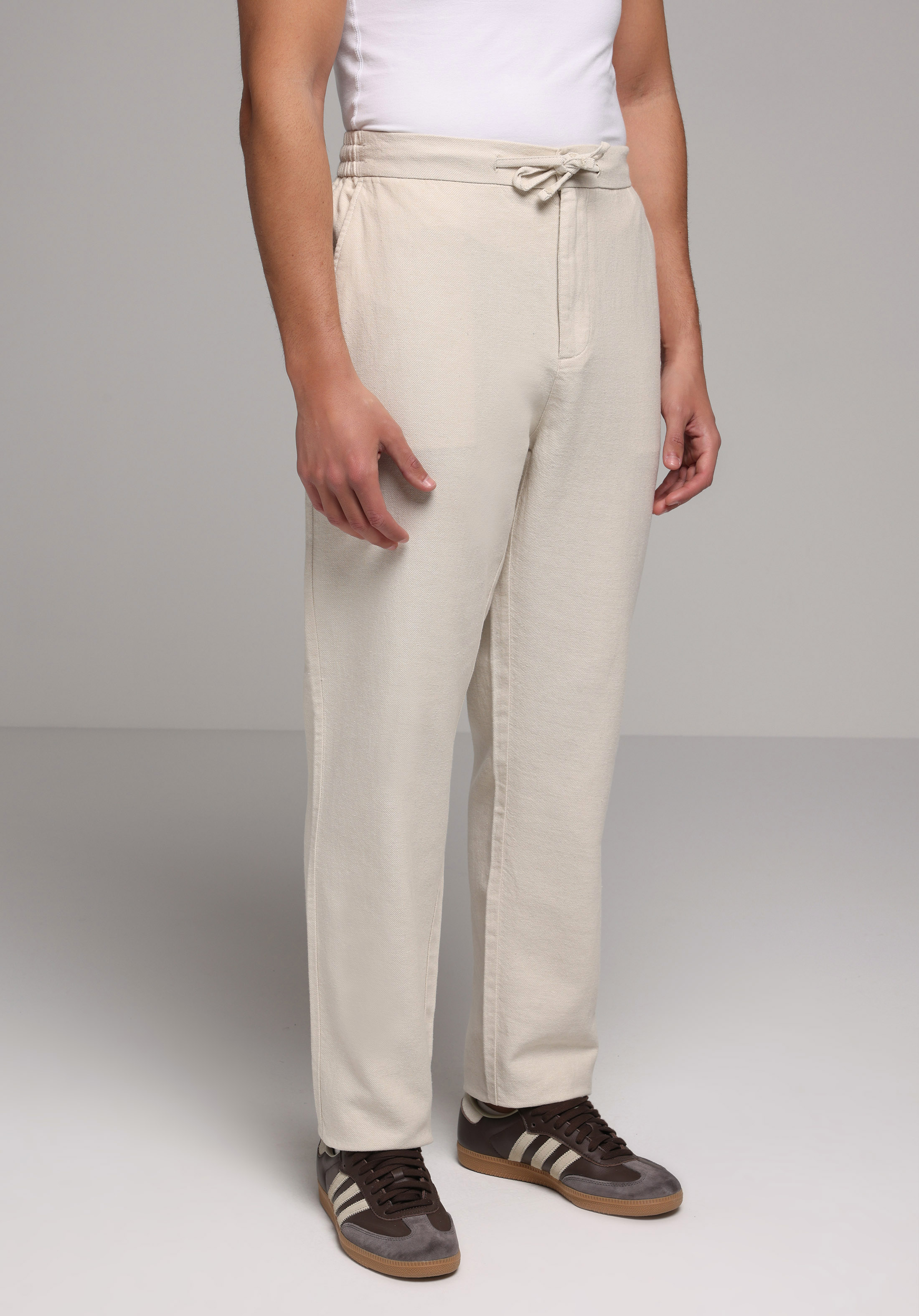 Regular Fit Orta Bel Düz Paça Erkek Bej  Pantolon