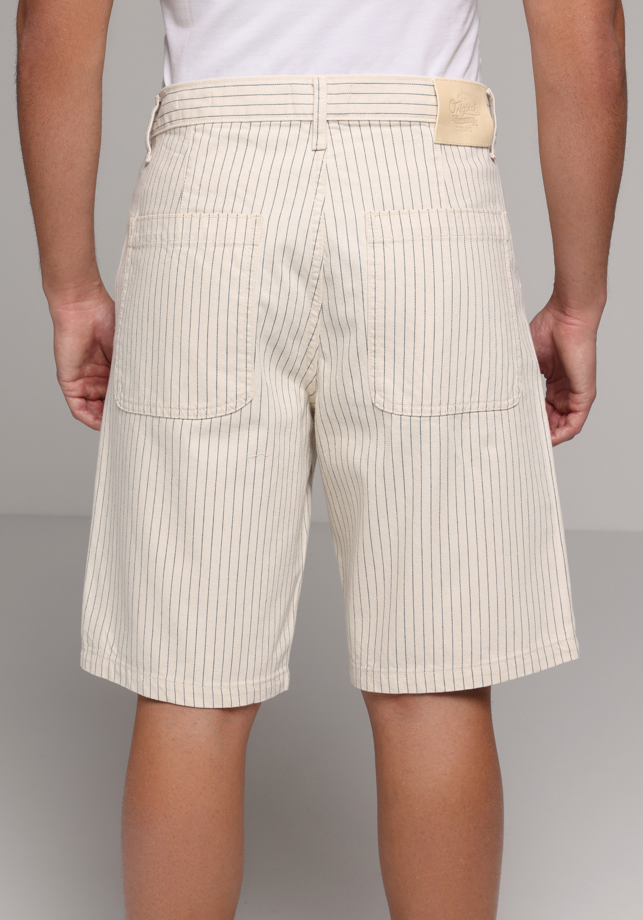 Loose  Orta Bel Düz Erkek Stripe Denim Jean Şort