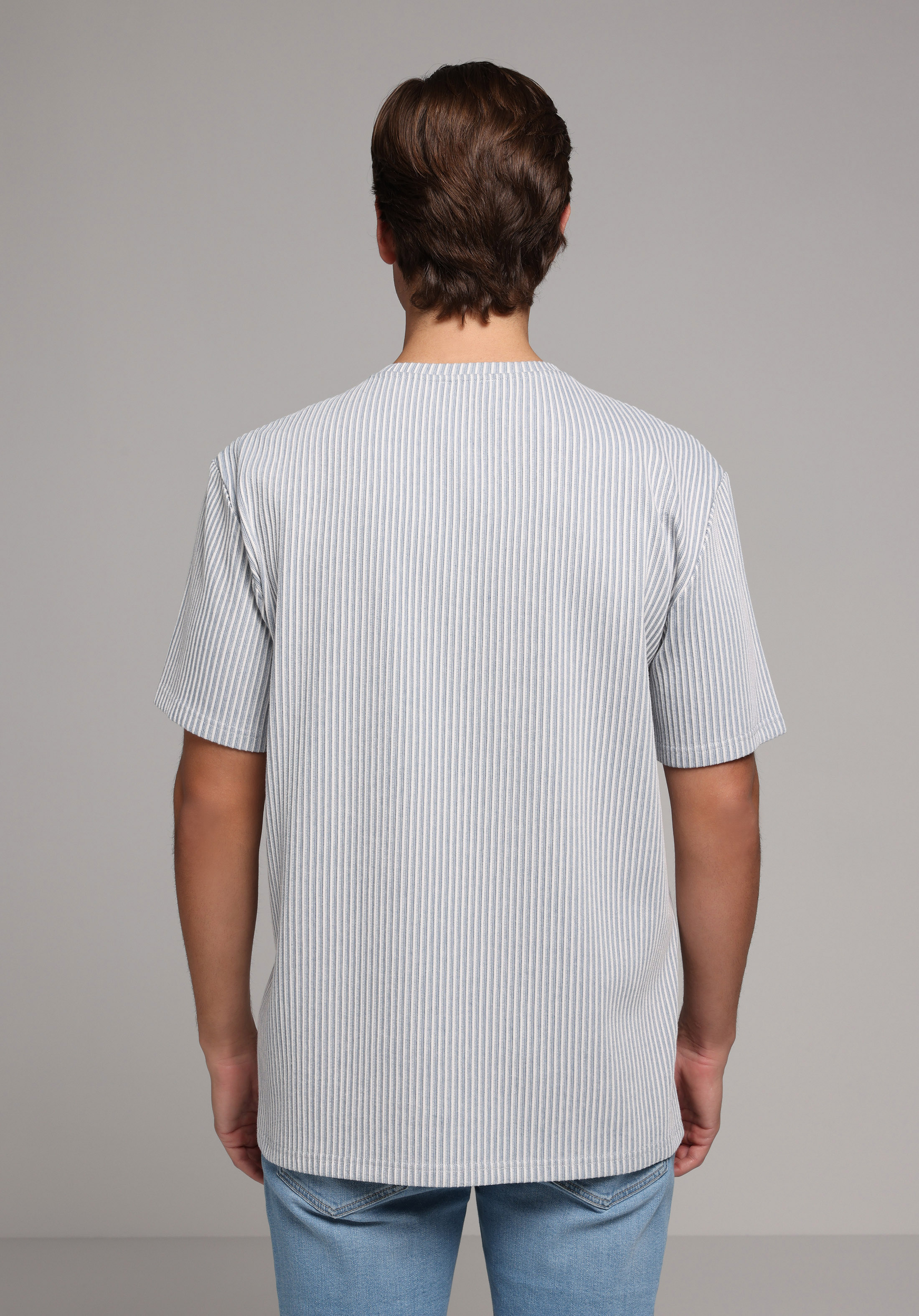 Comfort Fit Yuvarlak Yaka Düz Erkek Mavi Kısa Kol Tişört