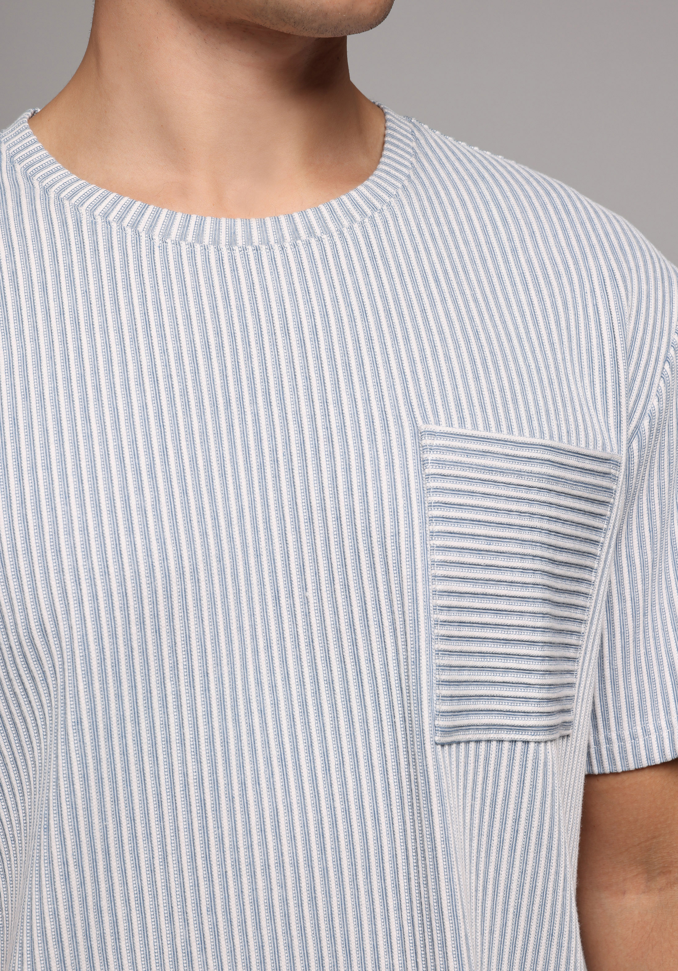 Comfort Fit Yuvarlak Yaka Düz Erkek Mavi Kısa Kol Tişört