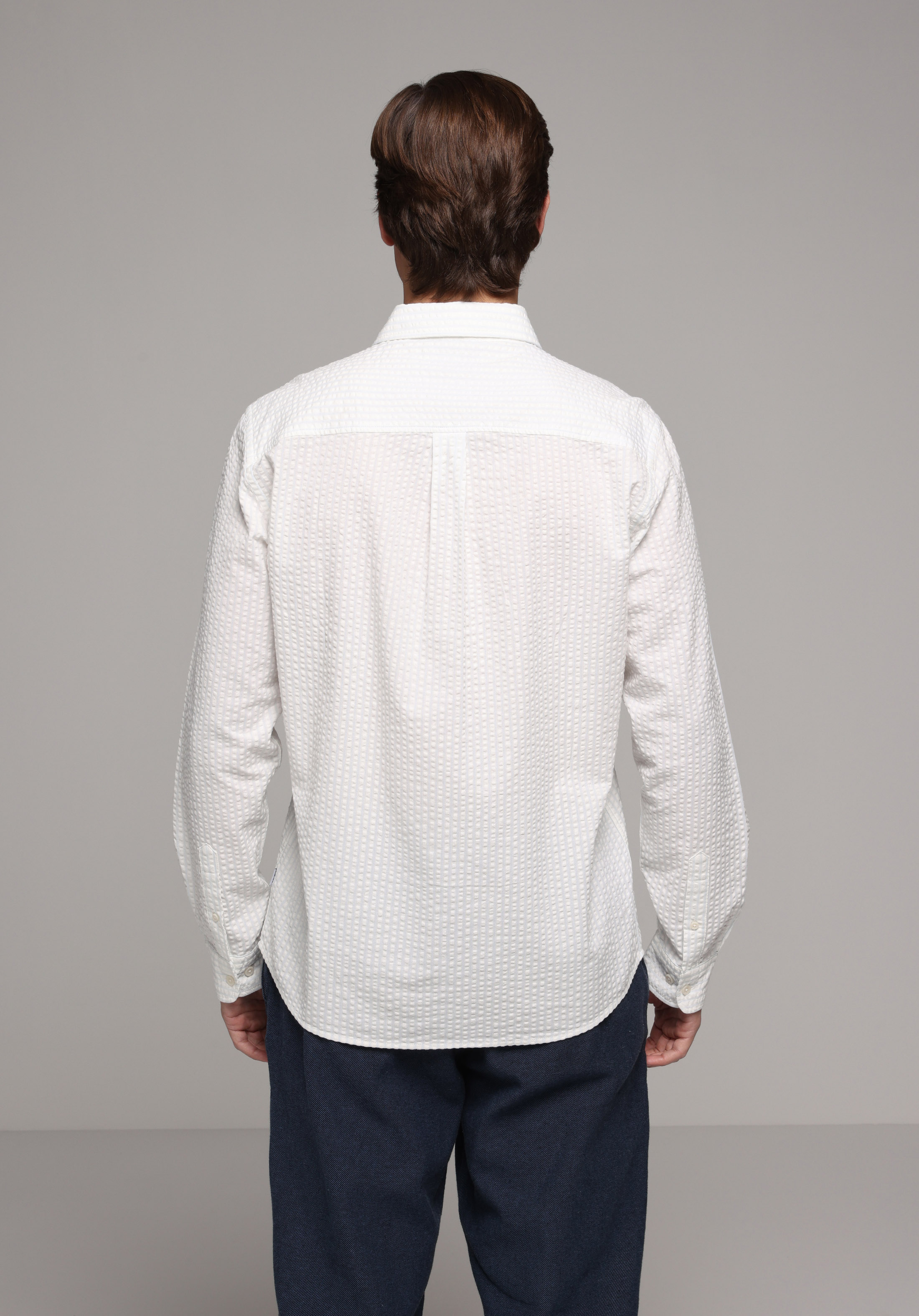 Regular Fit Shirt Neck Düz Erkek Beyaz Uzun Kol Gömlek