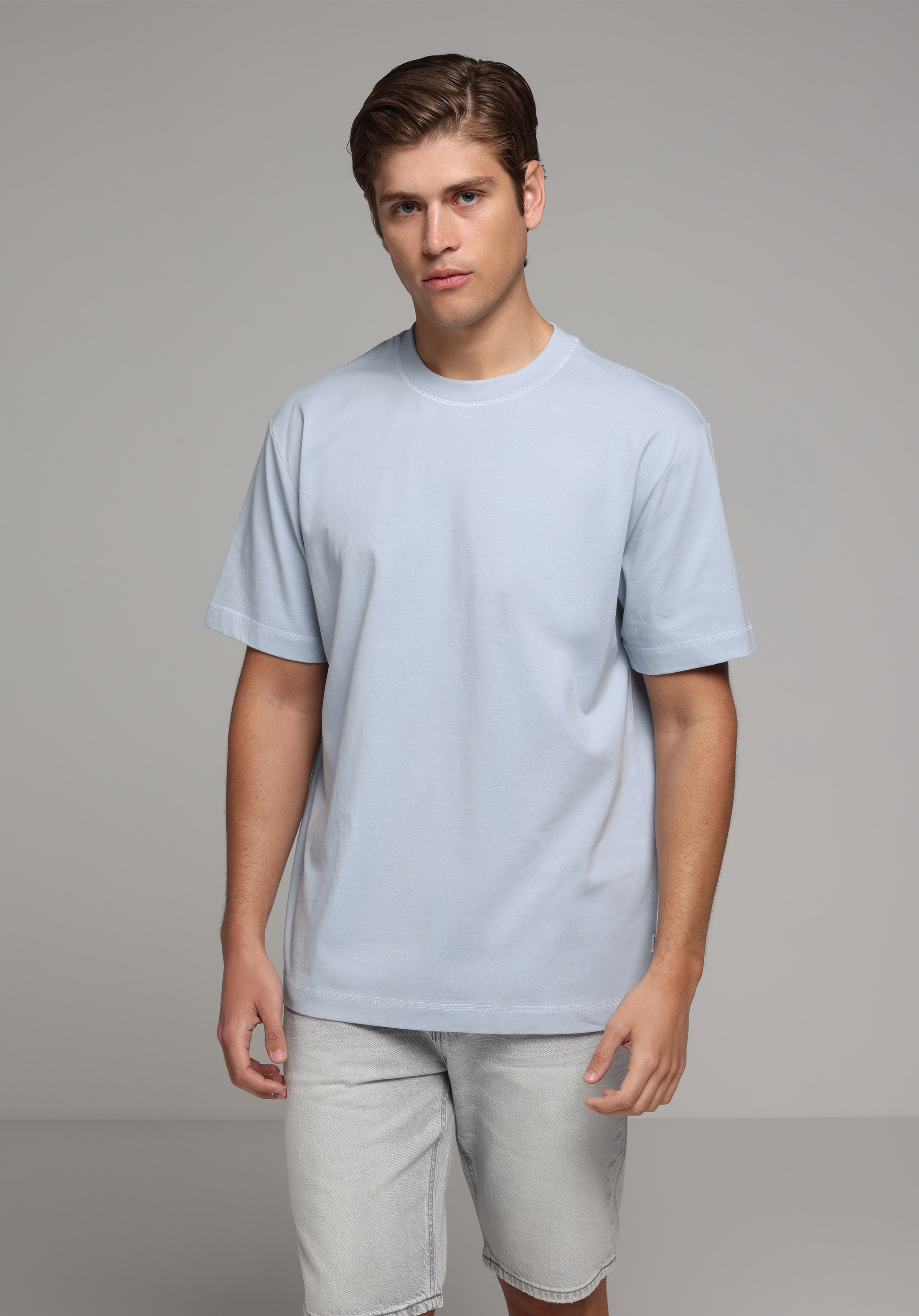 Comfort Fit Yuvarlak Yaka Düz Erkek Mavi Kısa Kol Tişört