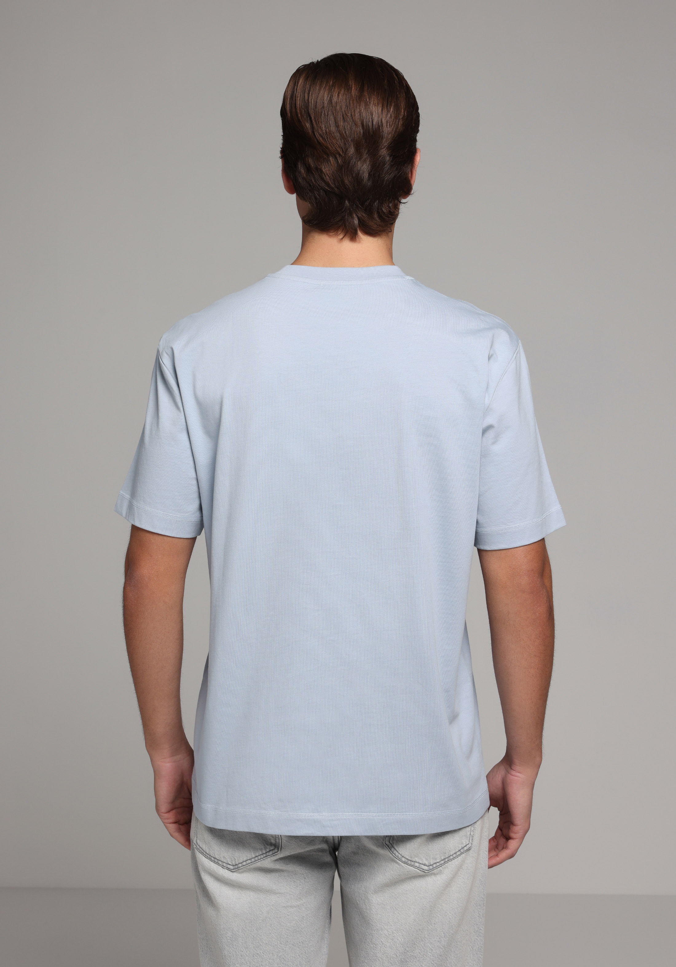 Comfort Fit Yuvarlak Yaka Düz Erkek Mavi Kısa Kol Tişört
