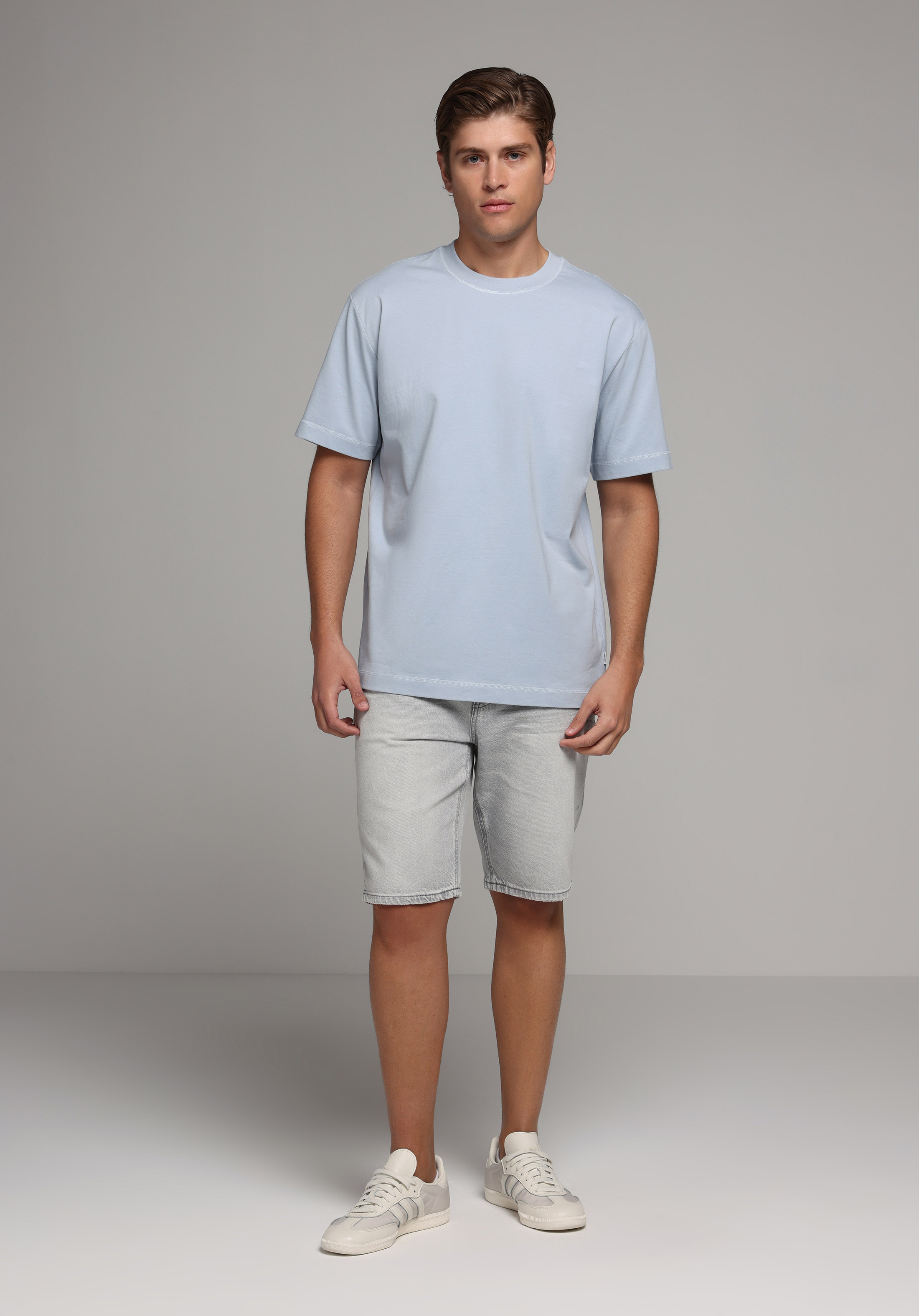 Comfort Fit Yuvarlak Yaka Düz Erkek Mavi Kısa Kol Tişört