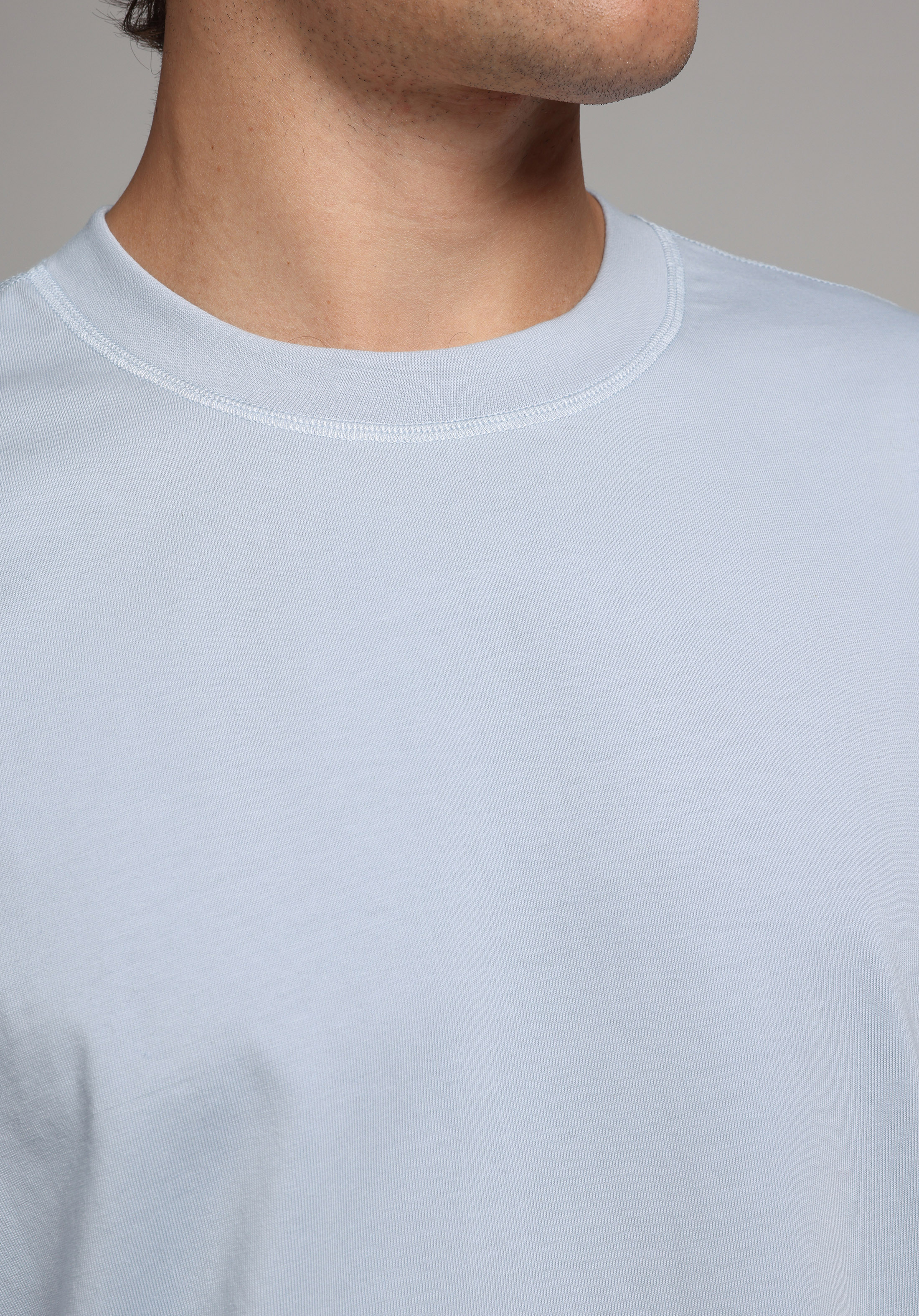 Comfort Fit Yuvarlak Yaka Düz Erkek Mavi Kısa Kol Tişört