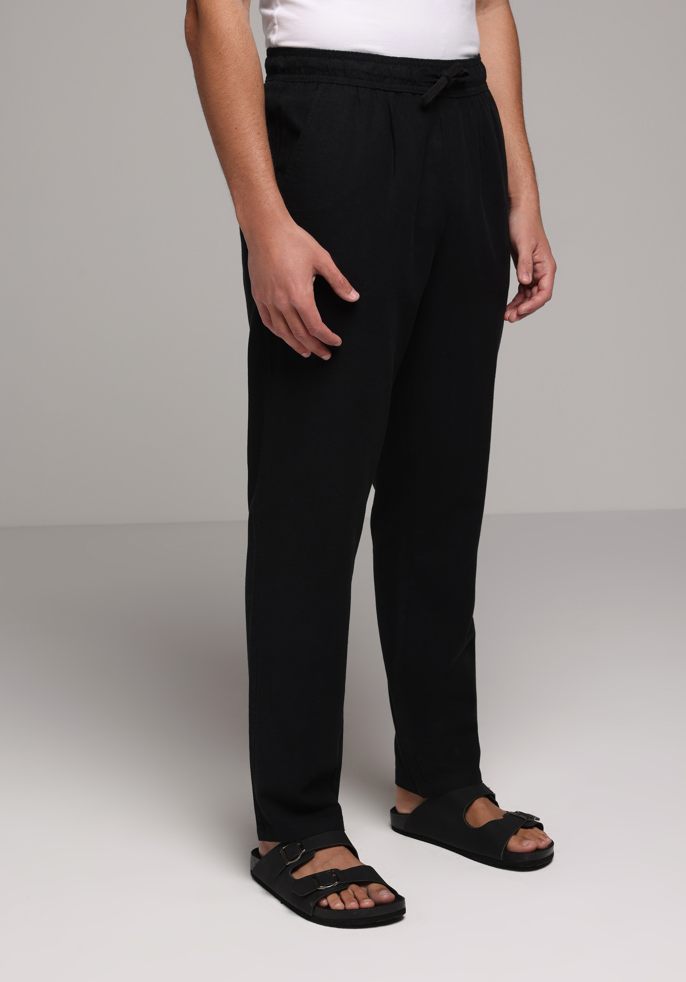 Regular Fit Orta Bel Düz Paça Erkek Siyah  Pantolon