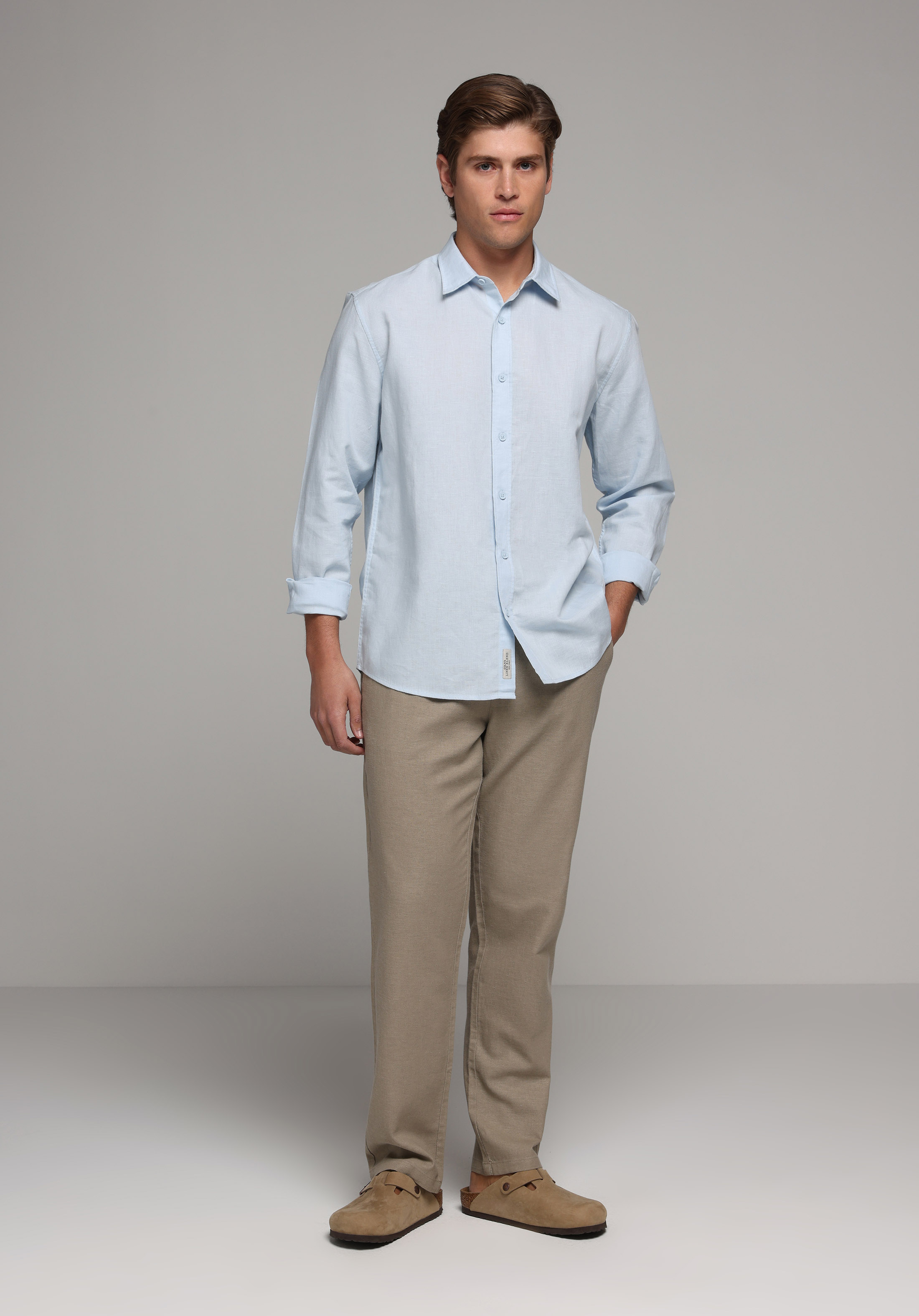 Regular Fit Orta Bel Düz Paça Erkek Bej  Pantolon