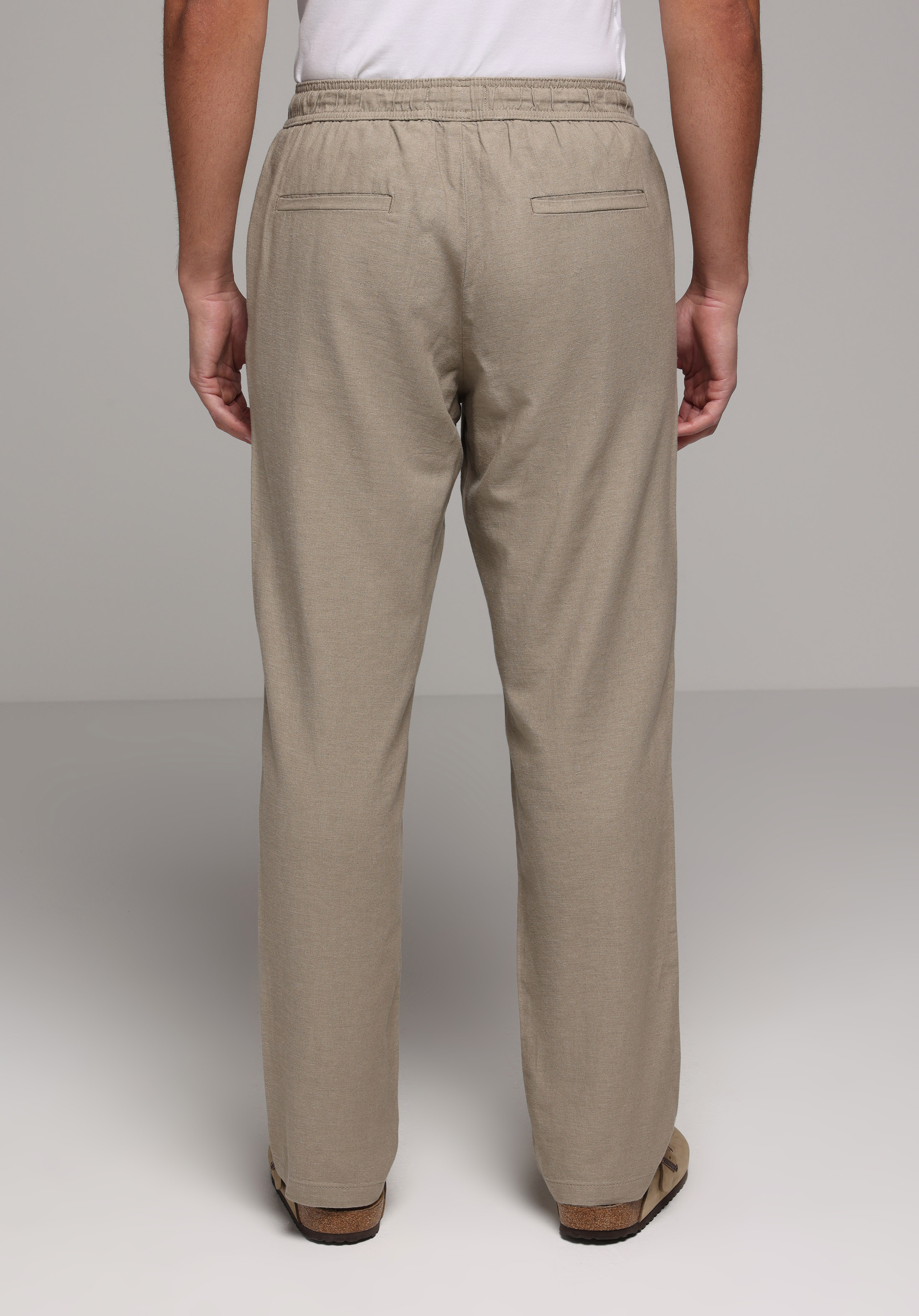 Regular Fit Orta Bel Düz Paça Erkek Bej  Pantolon