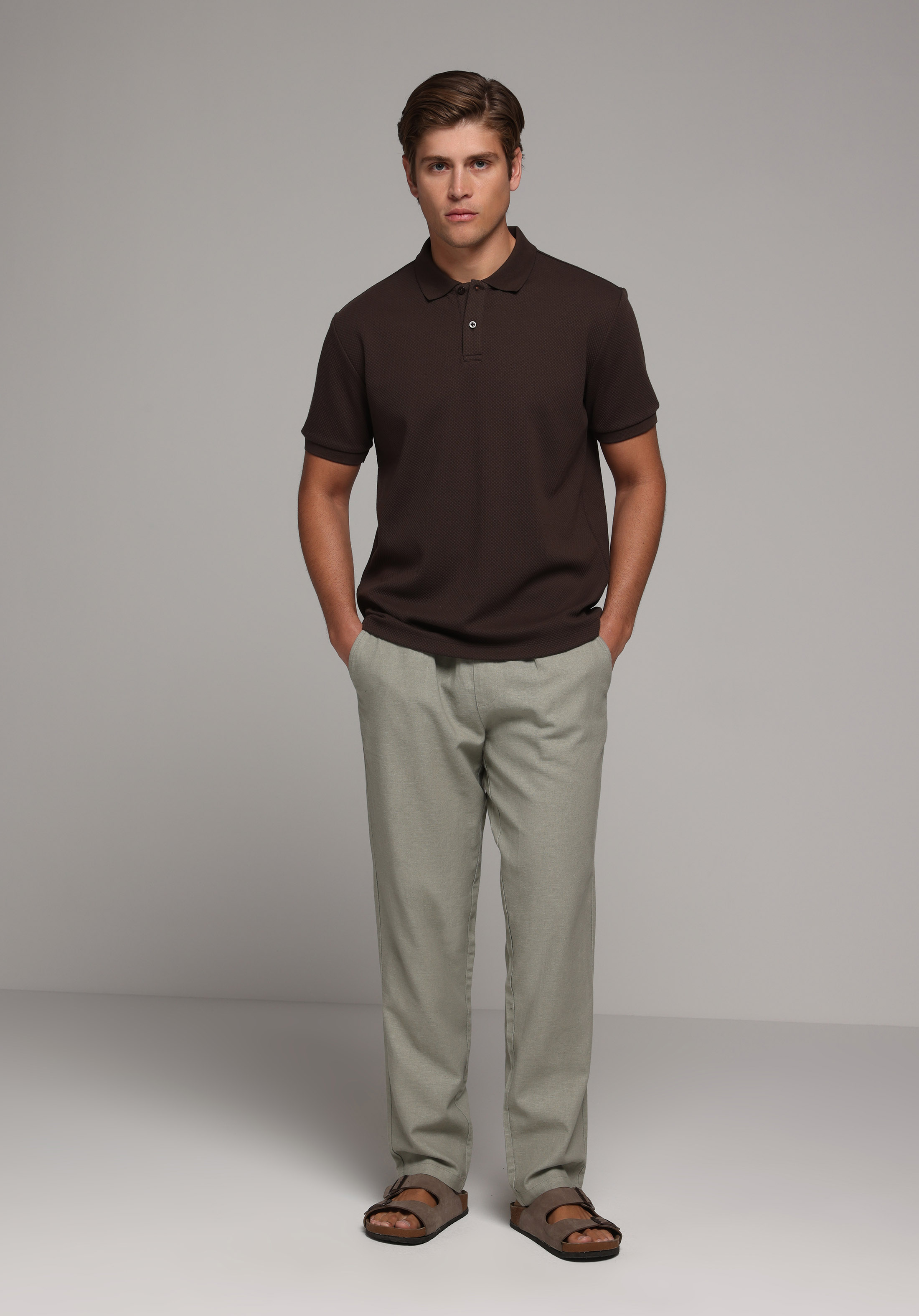 Regular Fit Orta Bel Düz Paça Erkek Yeşil  Pantolon