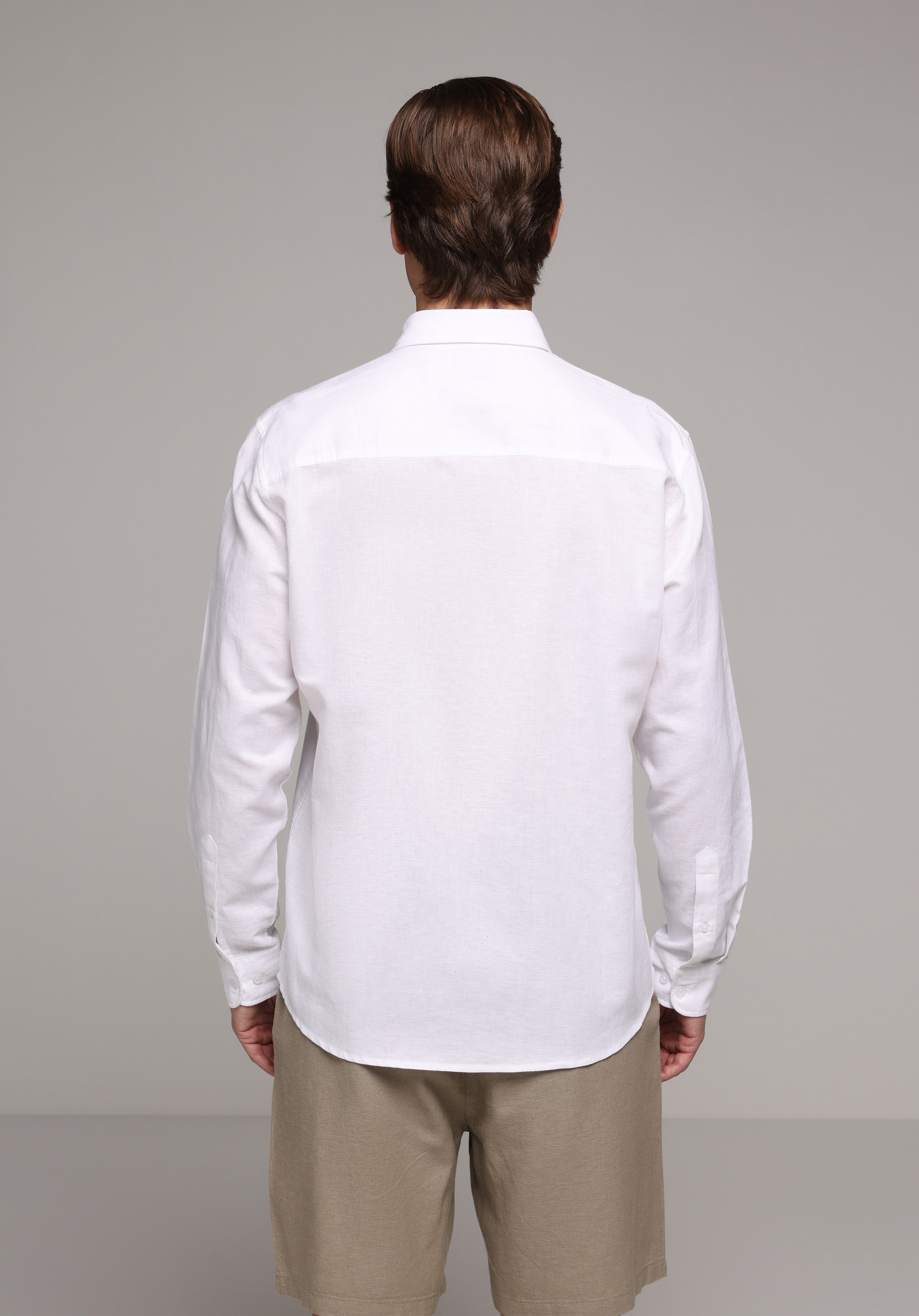 Regular Fit Shirt Neck Düz Erkek Beyaz Uzun Kol Gömlek