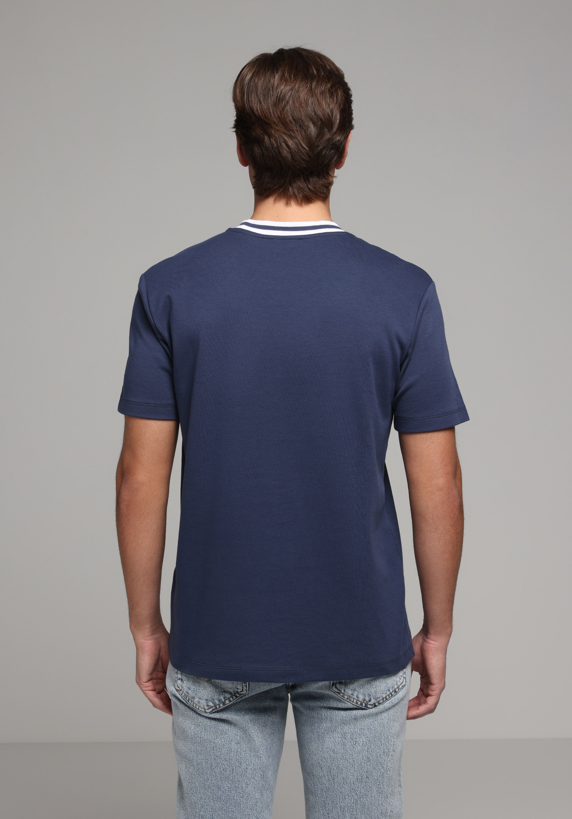 Regular Fit Yuvarlak Yaka Düz Erkek Lacivert Kısa Kol Tişört