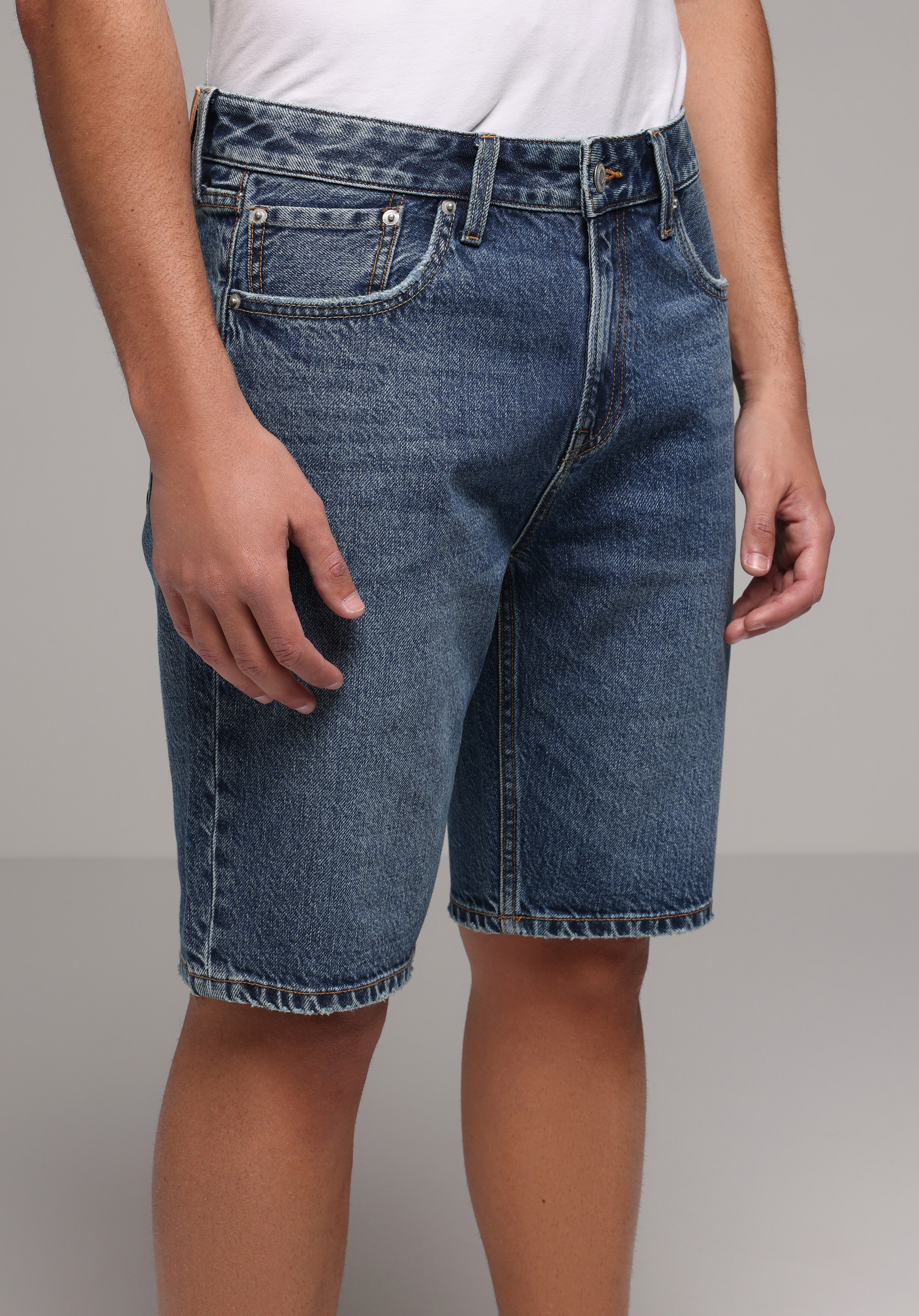 Regular Fit Orta Bel Düz Erkek Mid İndigo Denim Jean Şort