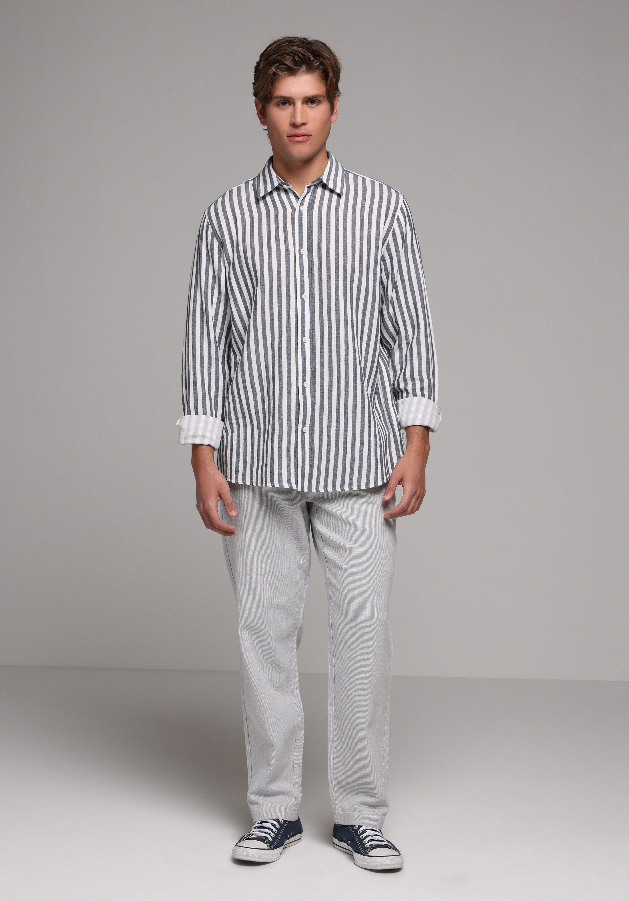 Regular Fit Orta Bel Düz Paça Erkek Gri  Pantolon