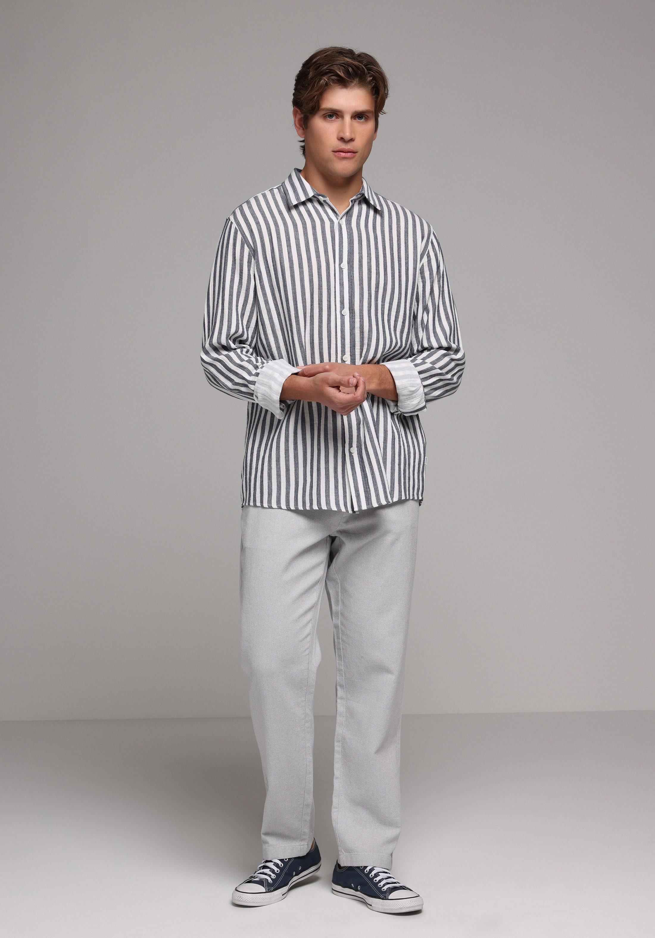 Regular Fit Orta Bel Düz Paça Erkek Gri  Pantolon