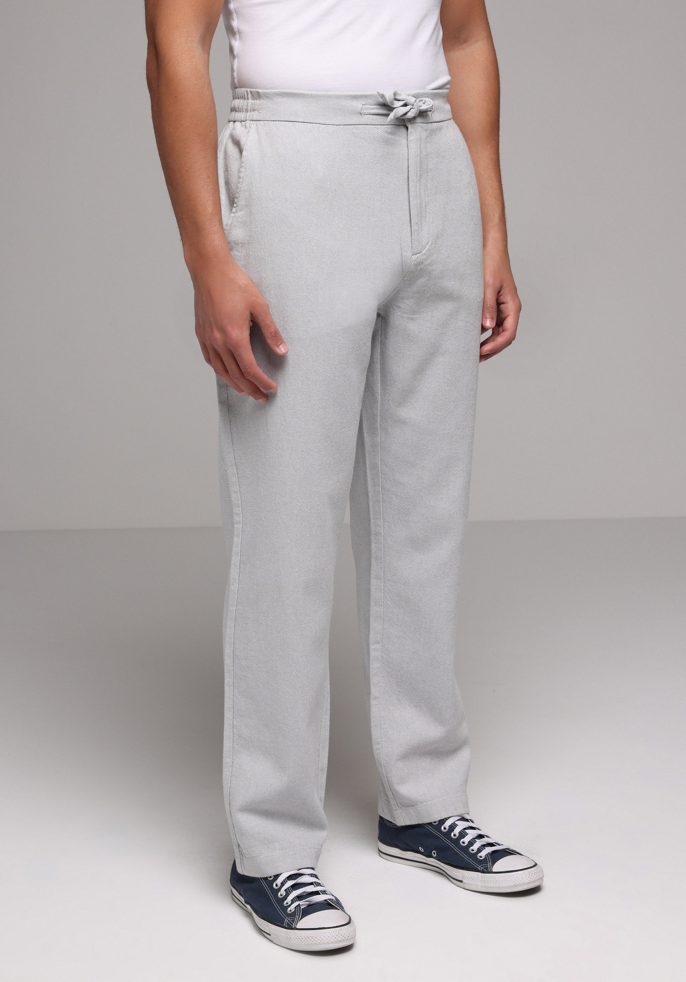 Regular Fit Orta Bel Düz Paça Erkek Gri  Pantolon