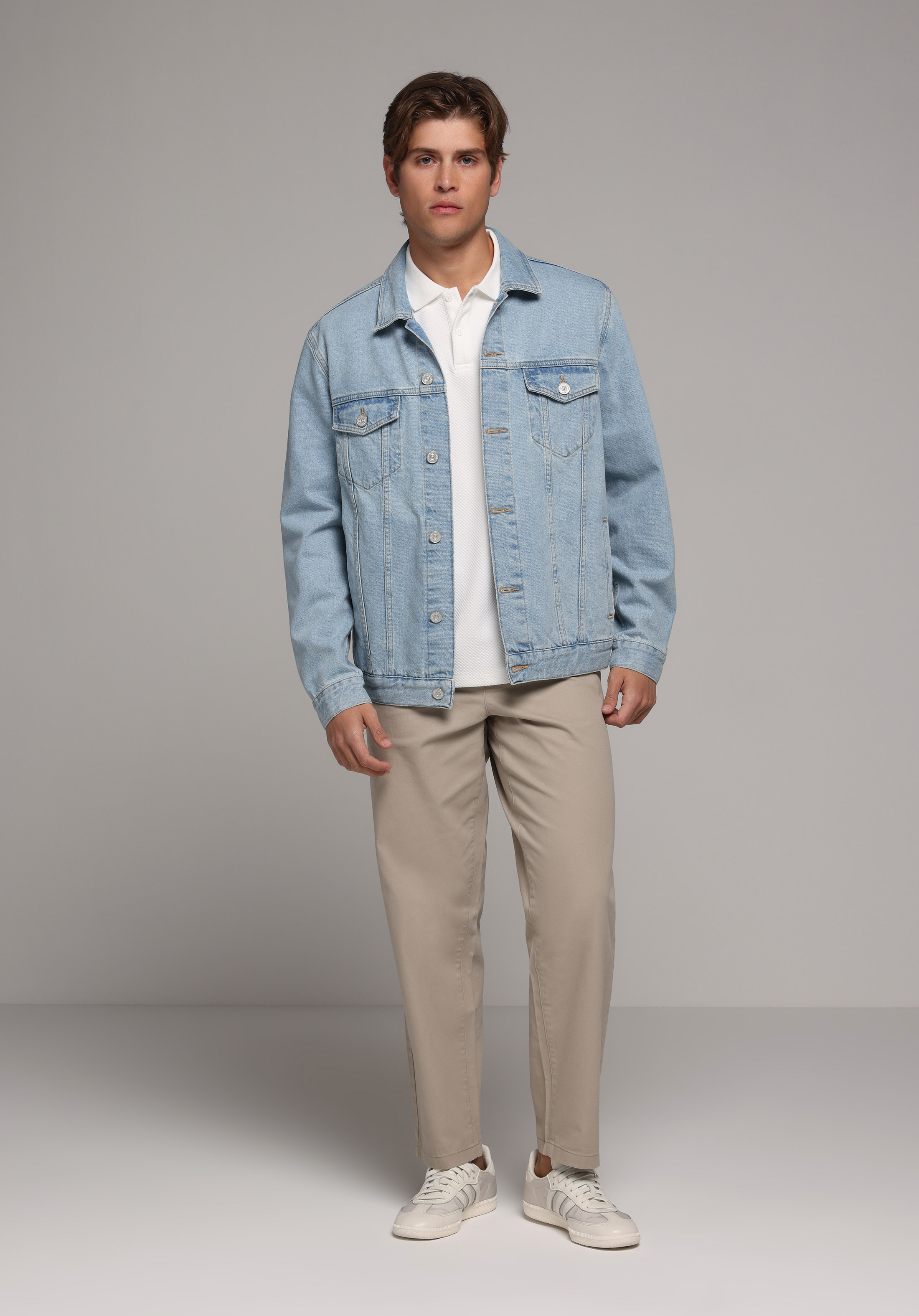 Regular Fit Düğmeli Astarsız  Erkek Light İndigo Denim Ceket