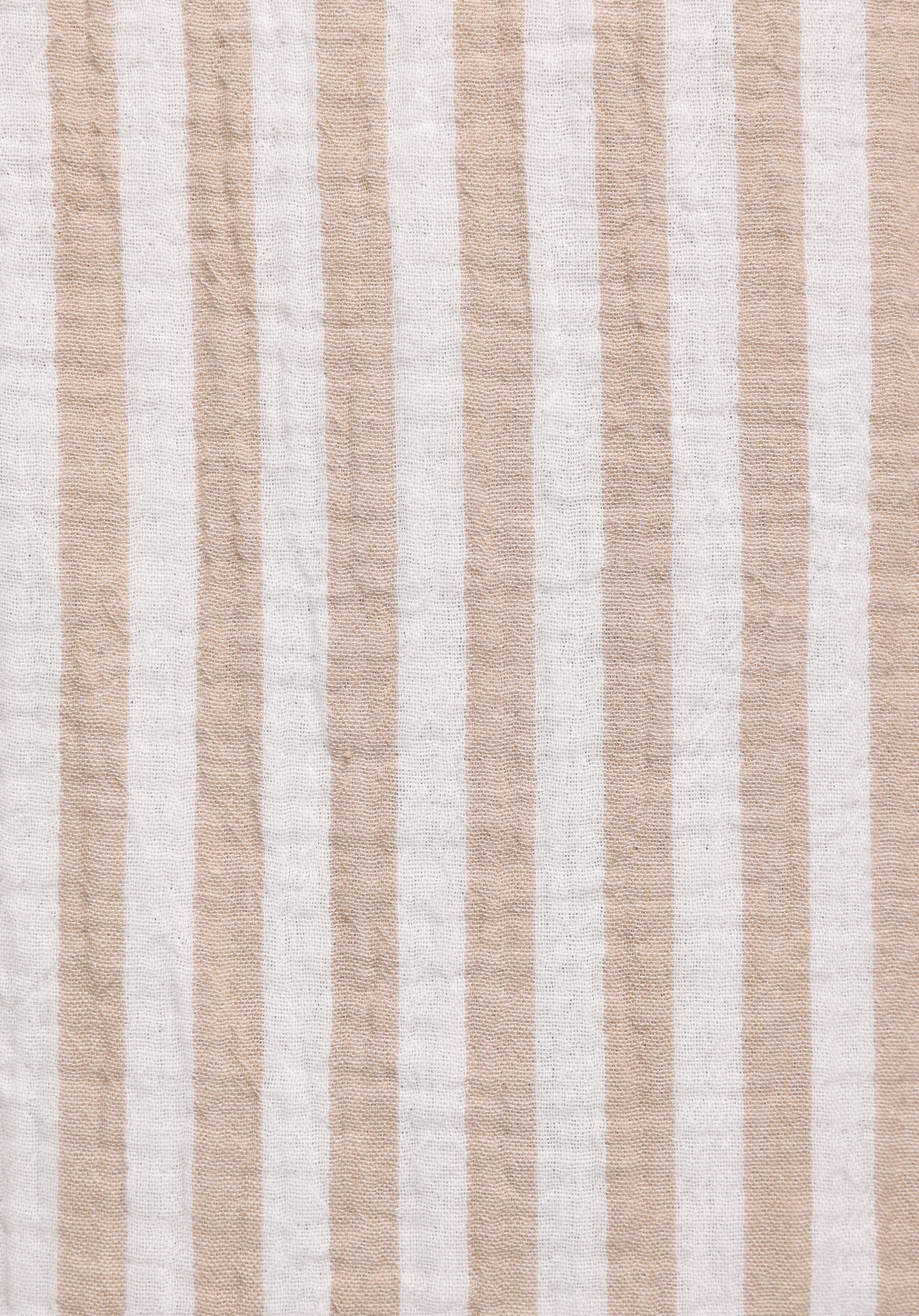 Relaxed Fit Shirt Neck Çizgili Erkek Bej Uzun Kol Gömlek