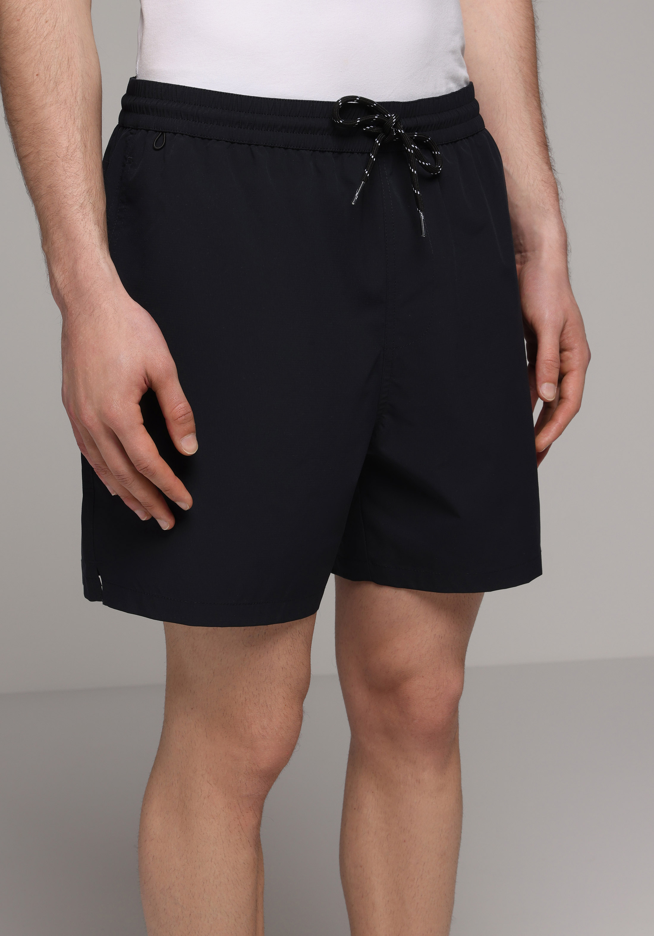Slim Fit Düz Erkek Siyah Deniz Şortu