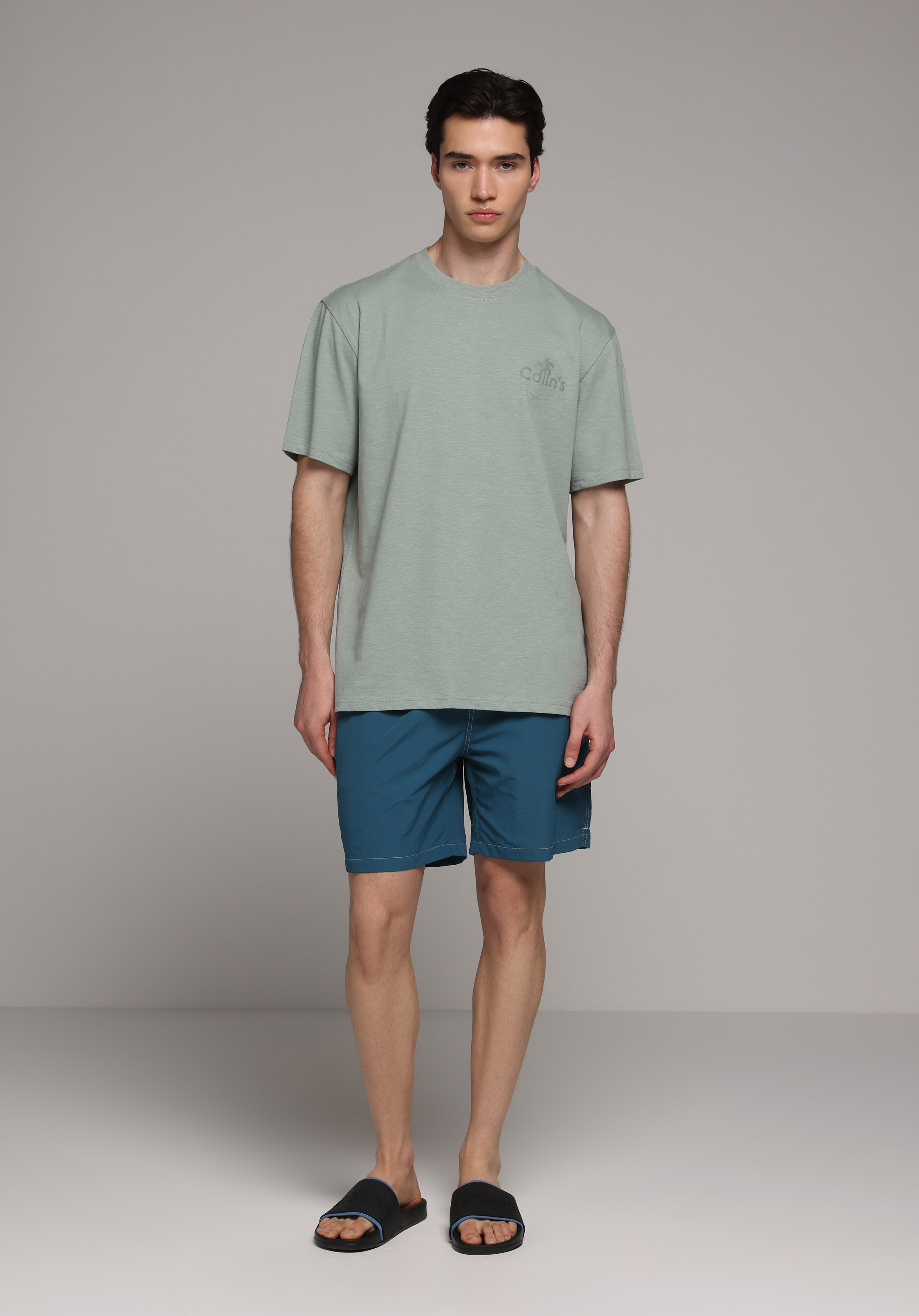 Slim Fit Düz Erkek Yeşil Deniz Şortu