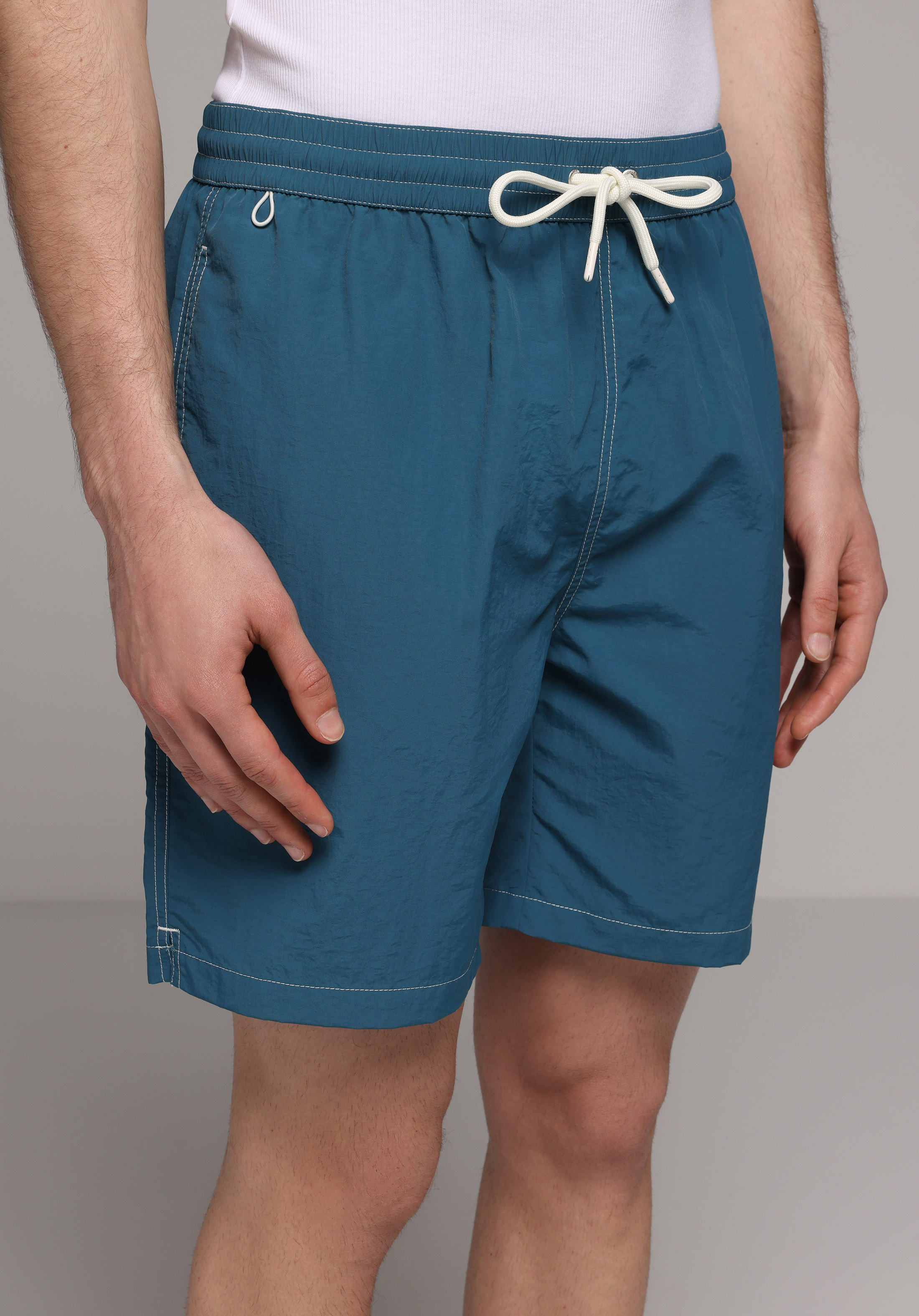 Slim Fit Düz Erkek Yeşil Deniz Şortu