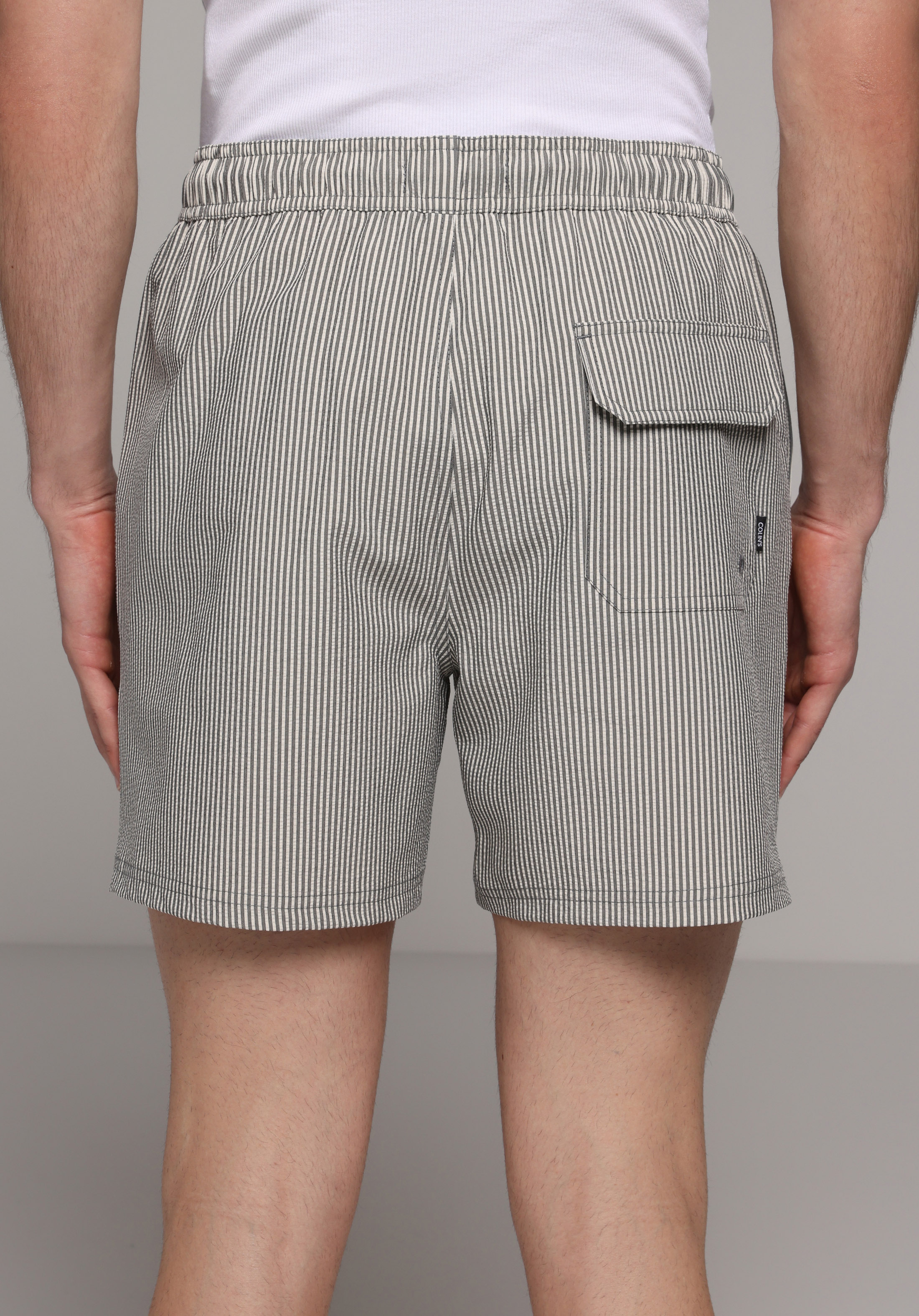 Slim Fit Çizgili Erkek Antrasit Deniz Şortu