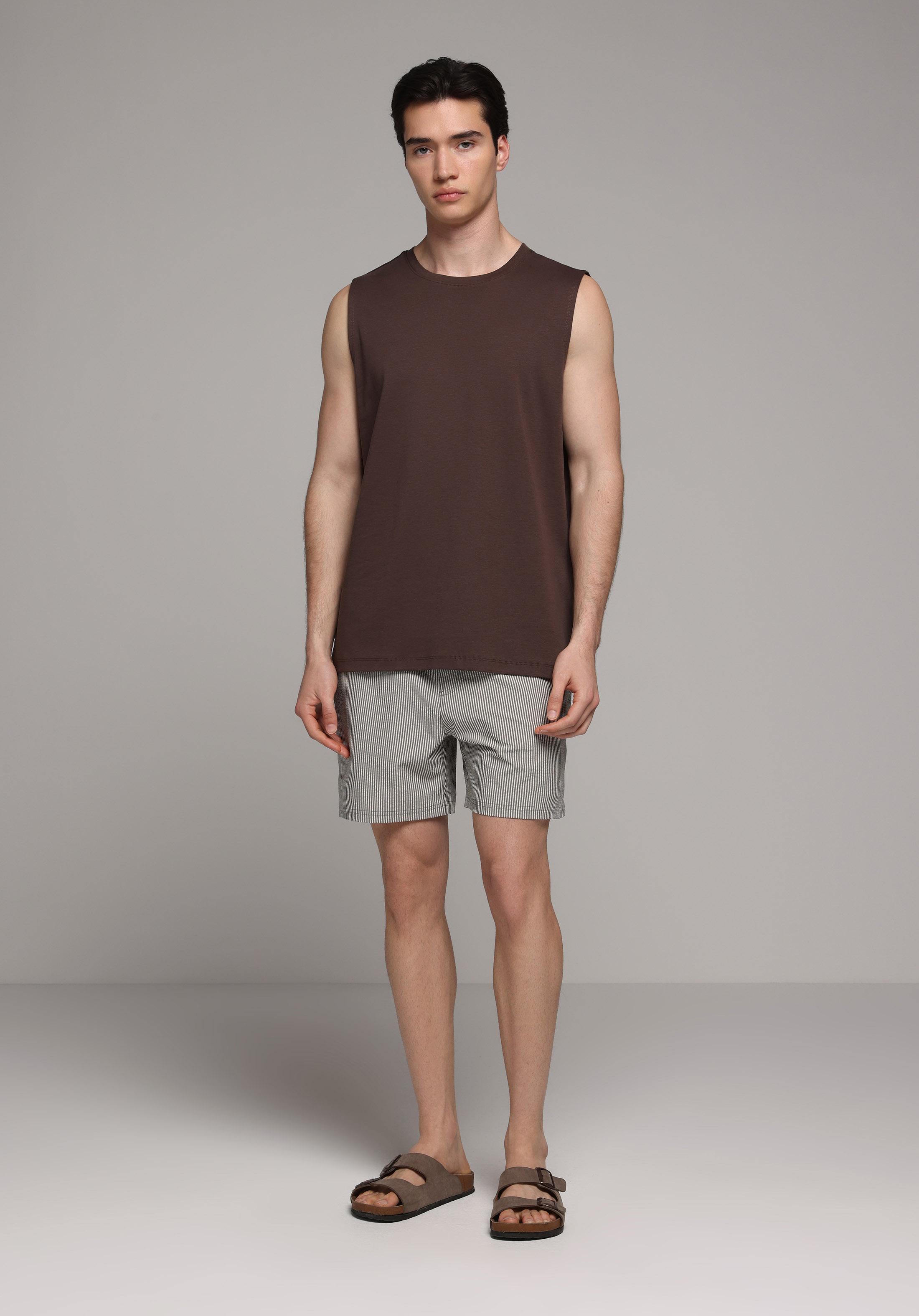 Slim Fit Çizgili Erkek Antrasit Deniz Şortu