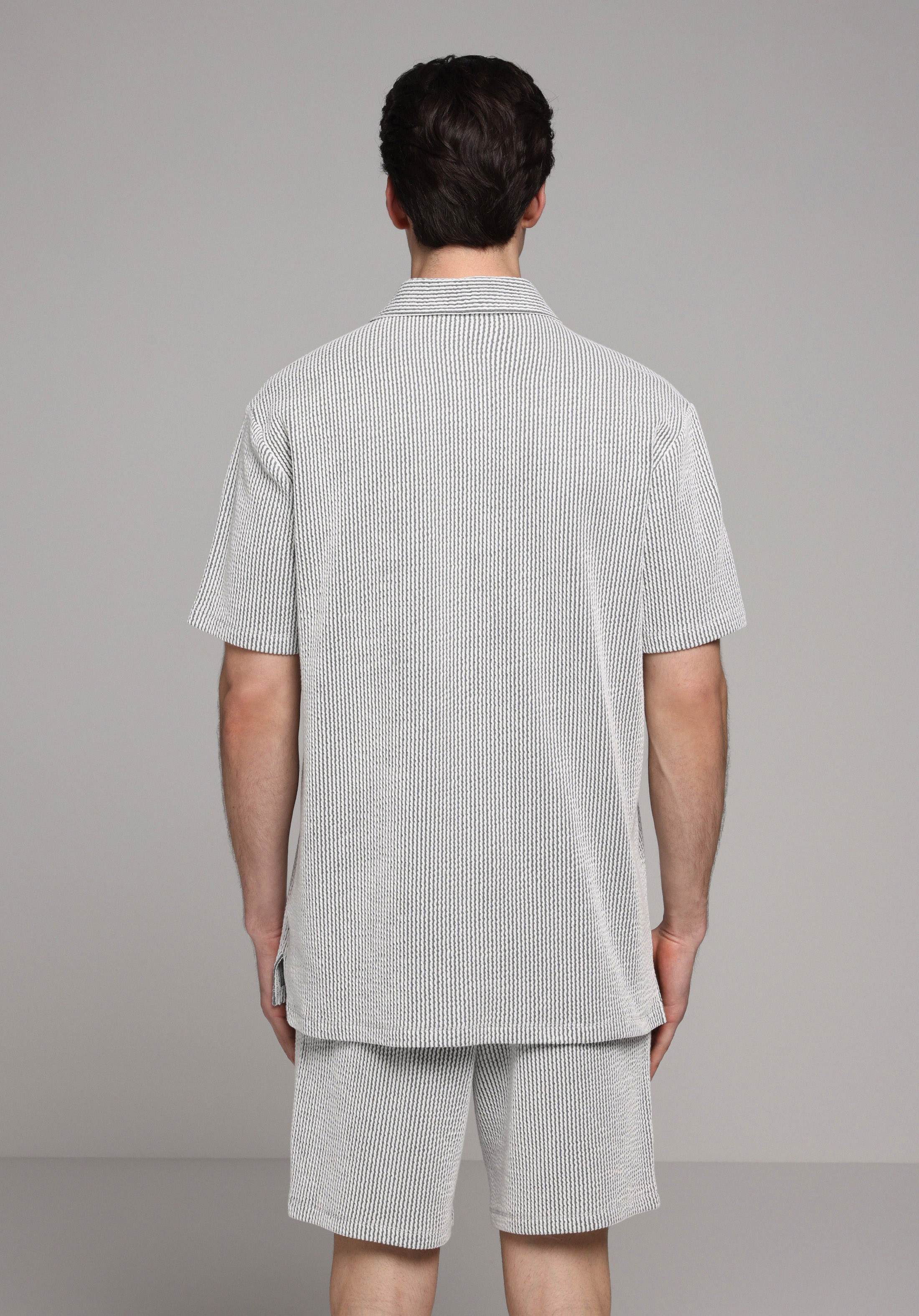 Regular Fit Polo Yaka Çizgili Erkek Gri Kısa Kol Tişört