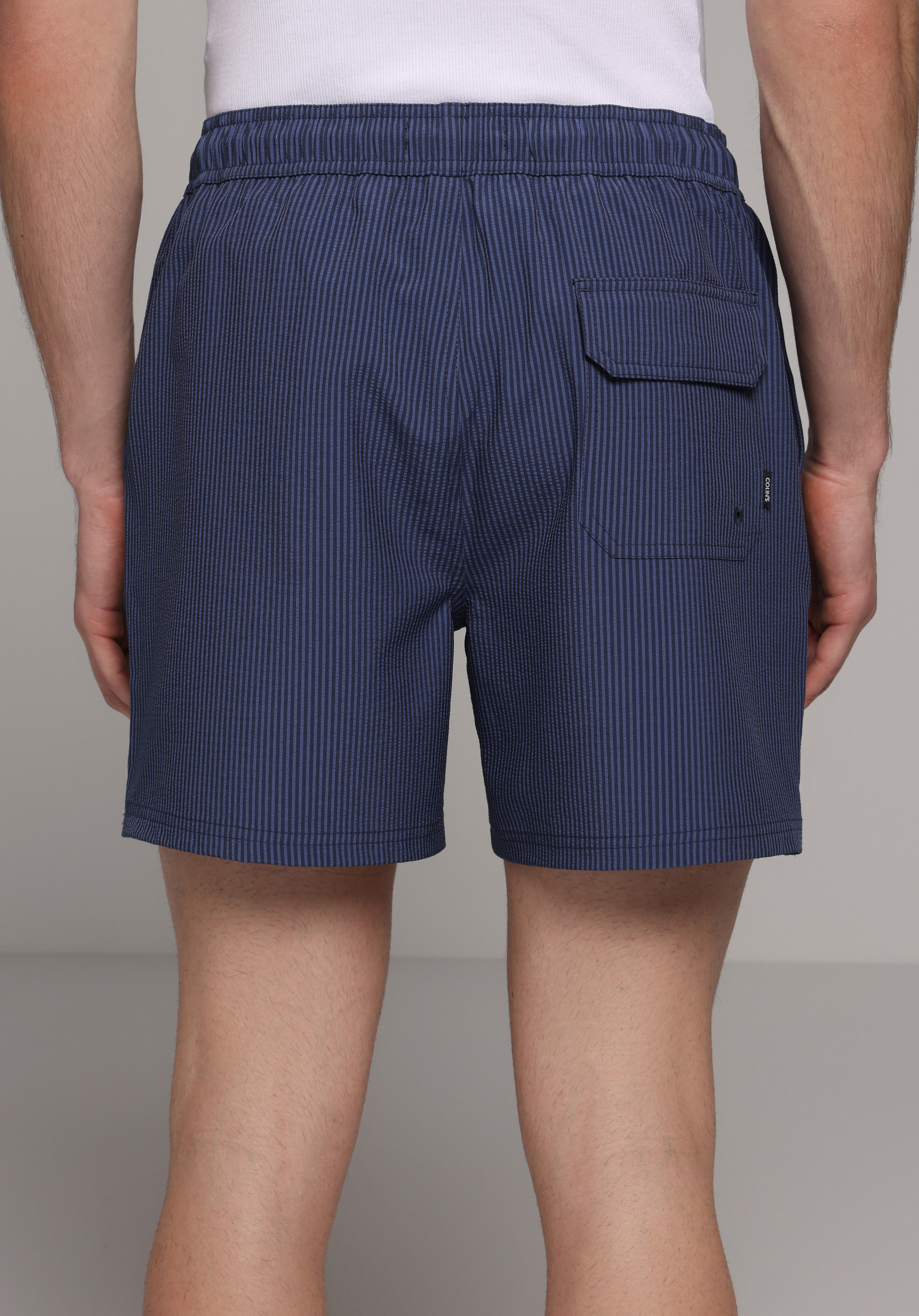 Slim Fit Çizgili Erkek Mavi Deniz Şortu