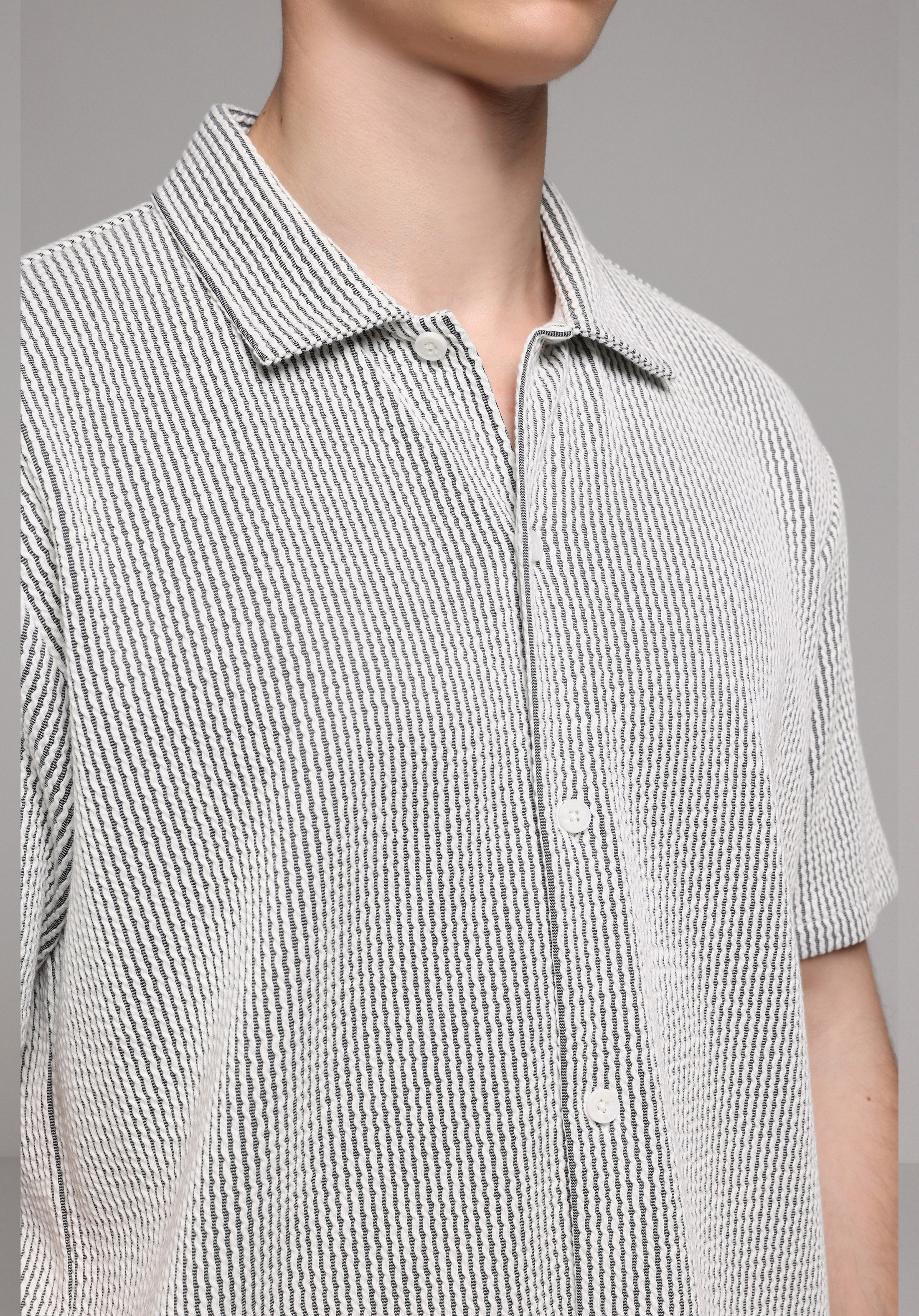 Regular Fit Polo Yaka Çizgili Erkek Gri Kısa Kol Tişört