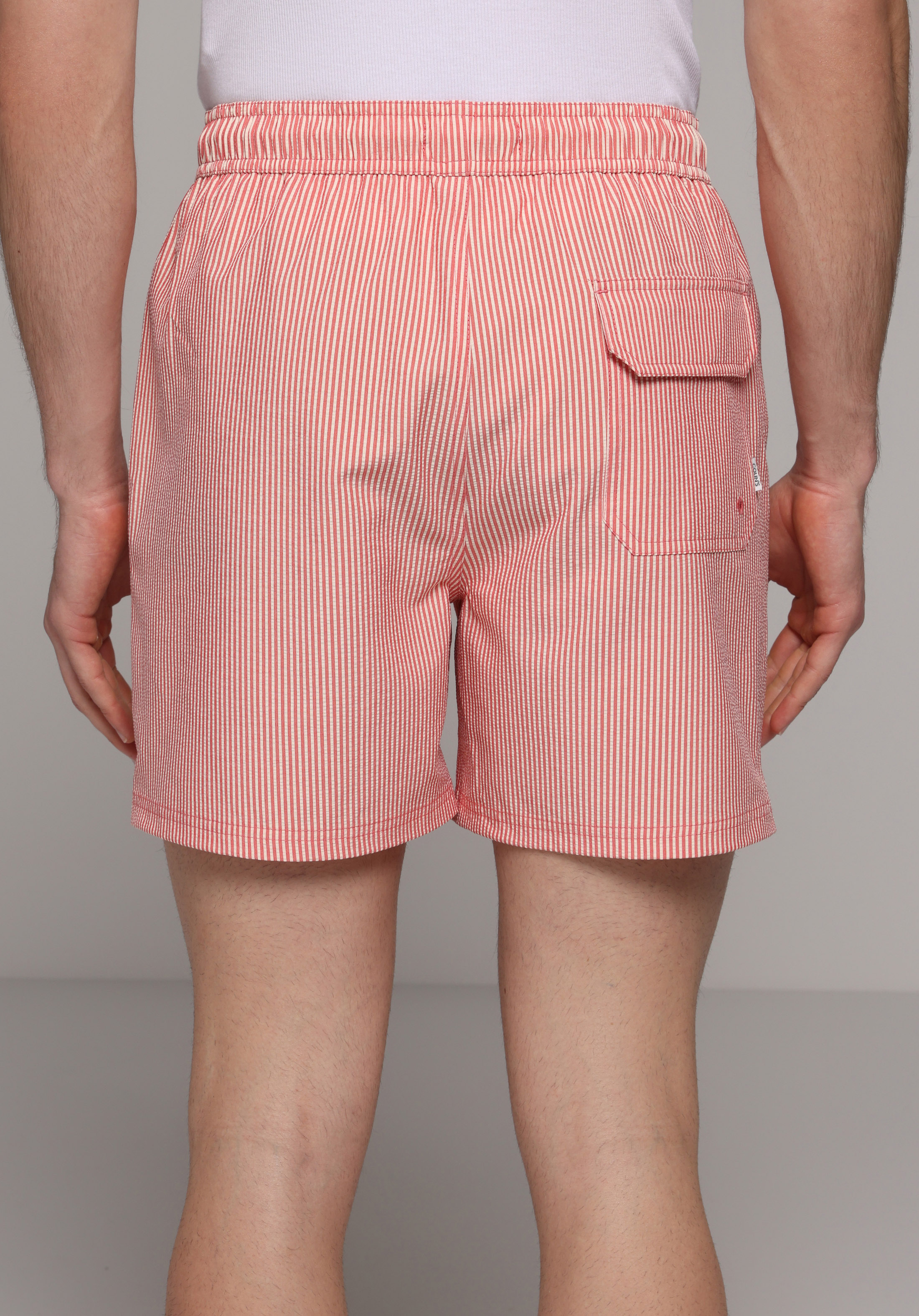 Slim Fit Çizgili Erkek Kirmizi Deniz Şortu