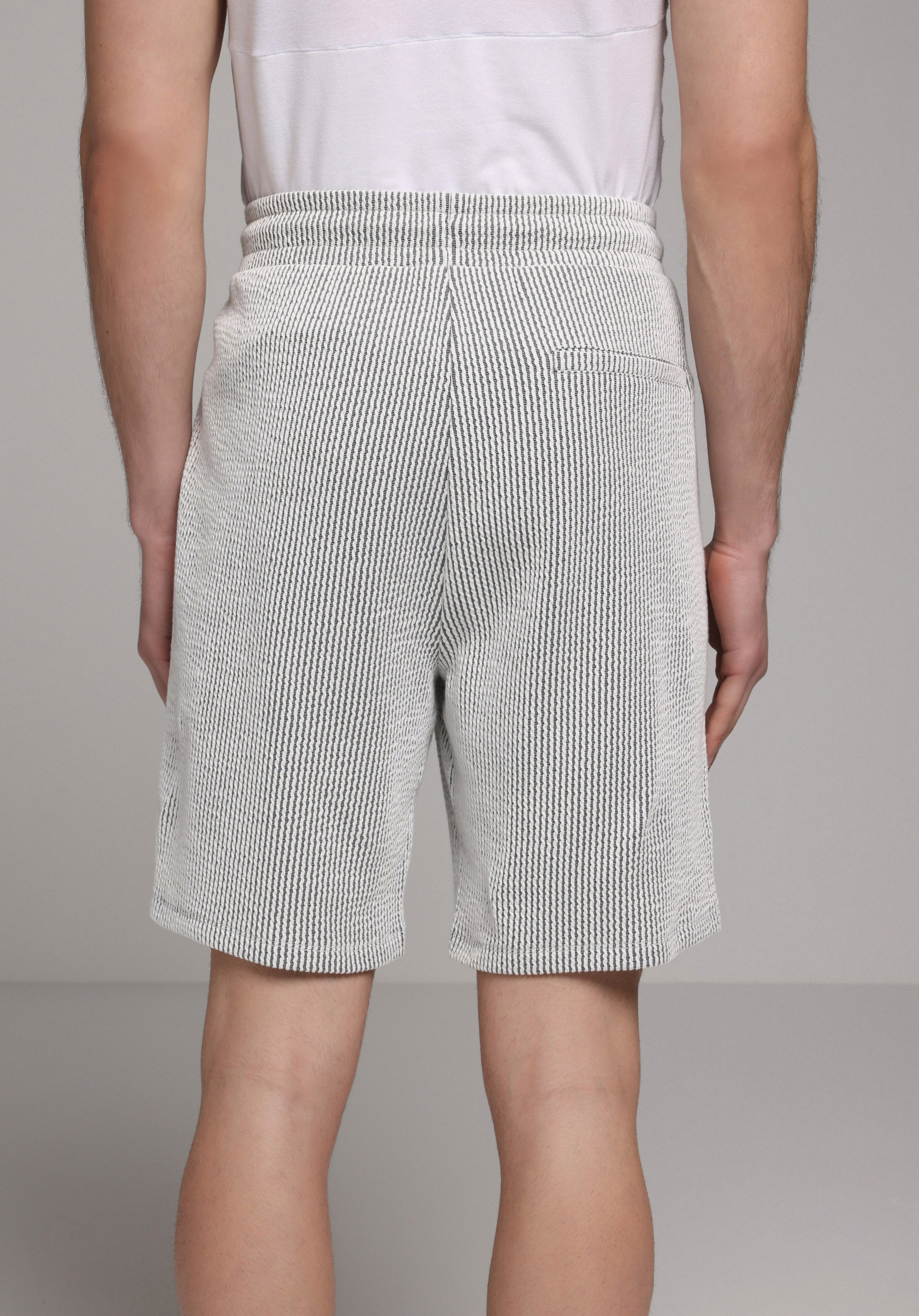 Regular Fit Orta Bel Çizgili Erkek Gri Şort