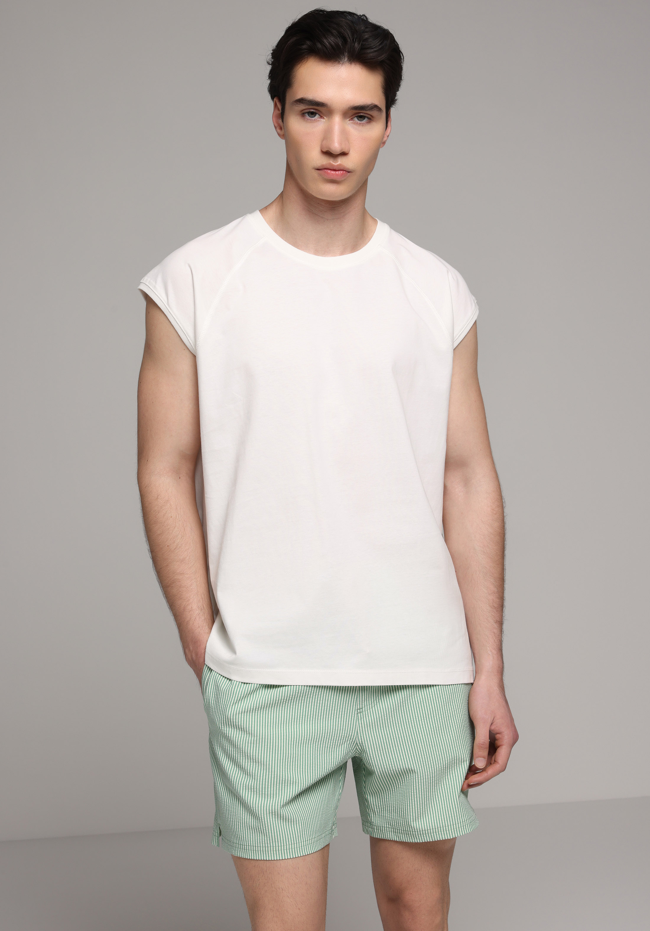 Slim Fit Çizgili Erkek Yeşil Deniz Şortu