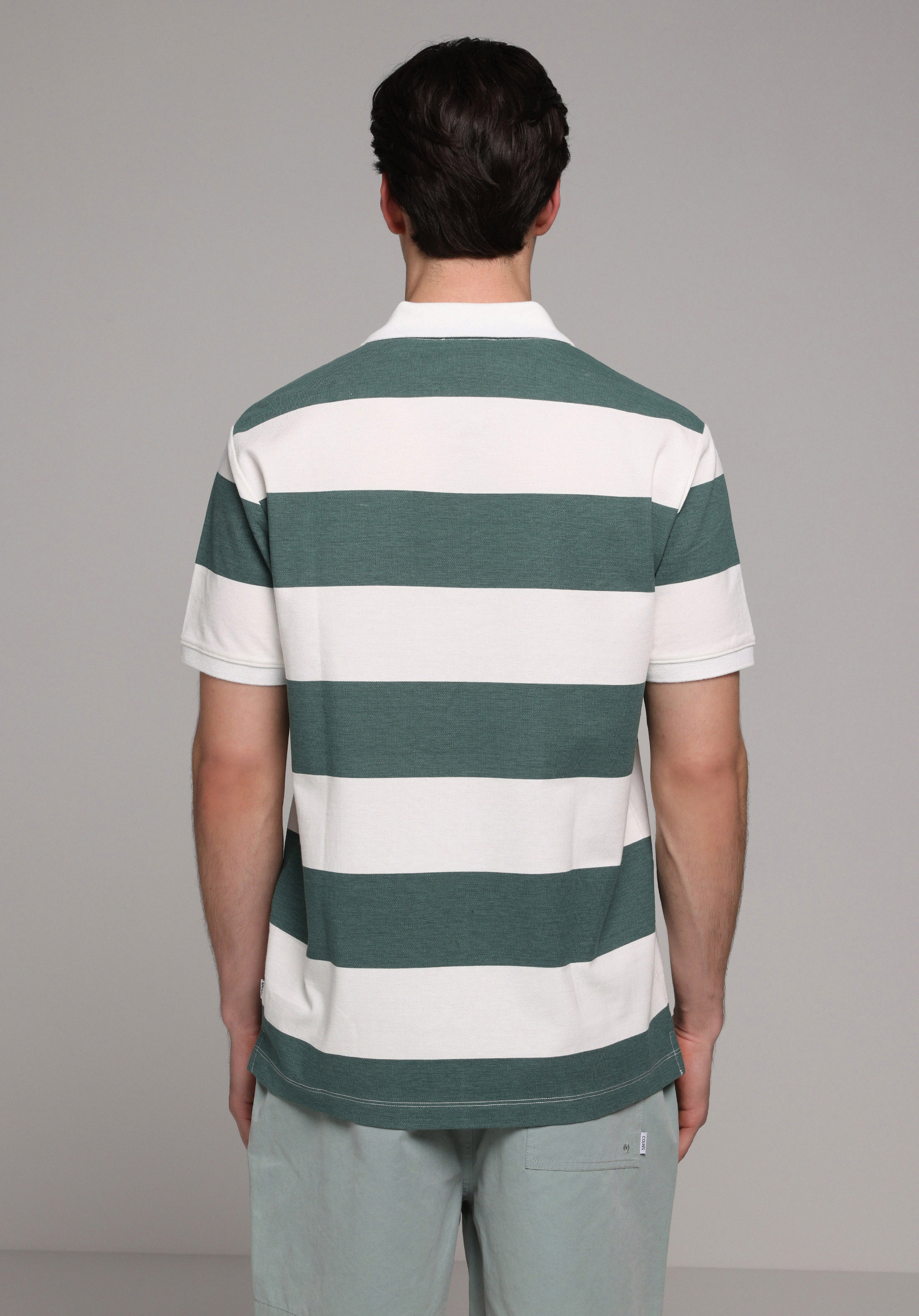 Regular Fit Polo Yaka Çizgili Erkek Yeşil Kısa Kol Tişört