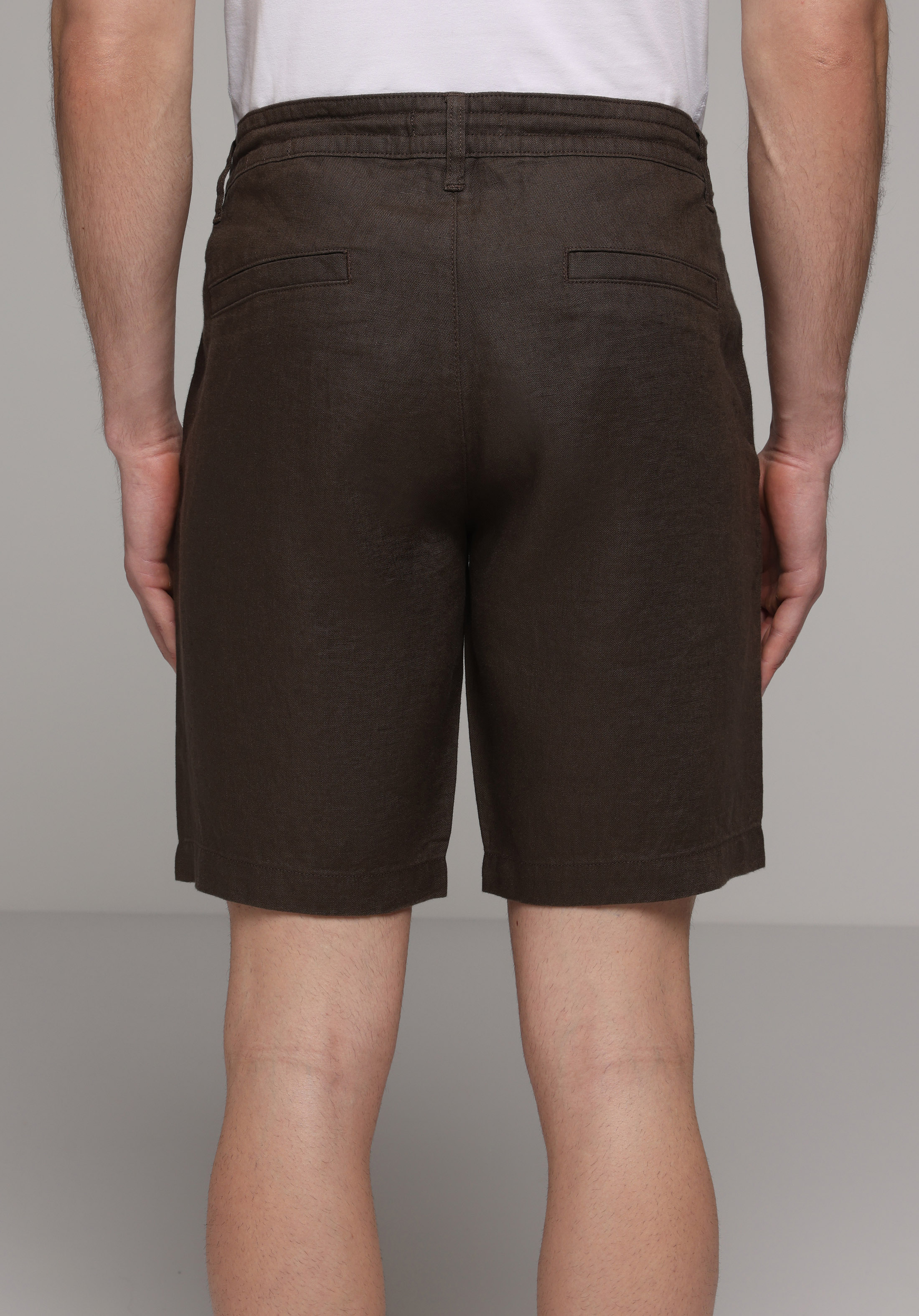 Regular Fit Orta Bel Düz Erkek Kahverengi Şort