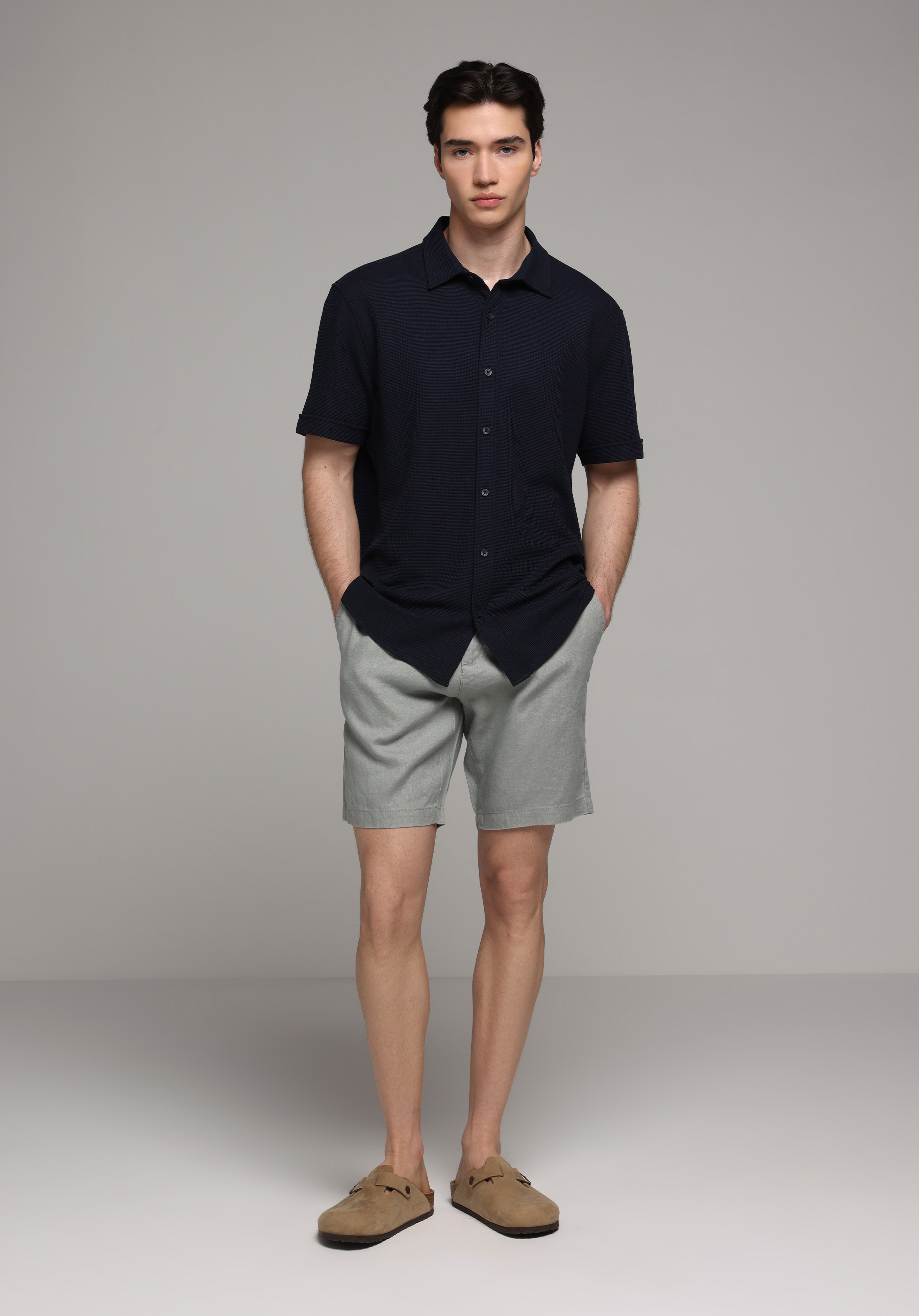 Regular Fit Orta Bel Düz Erkek Yeşil Şort