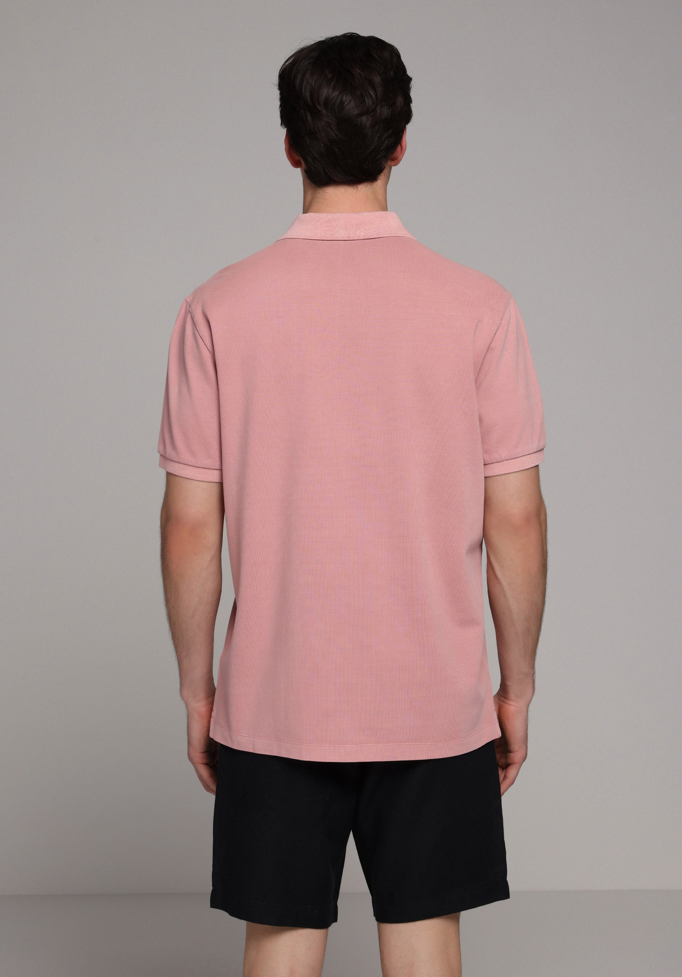 Regular Fit Polo Yaka Düz Erkek Pembe Kısa Kol Tişört